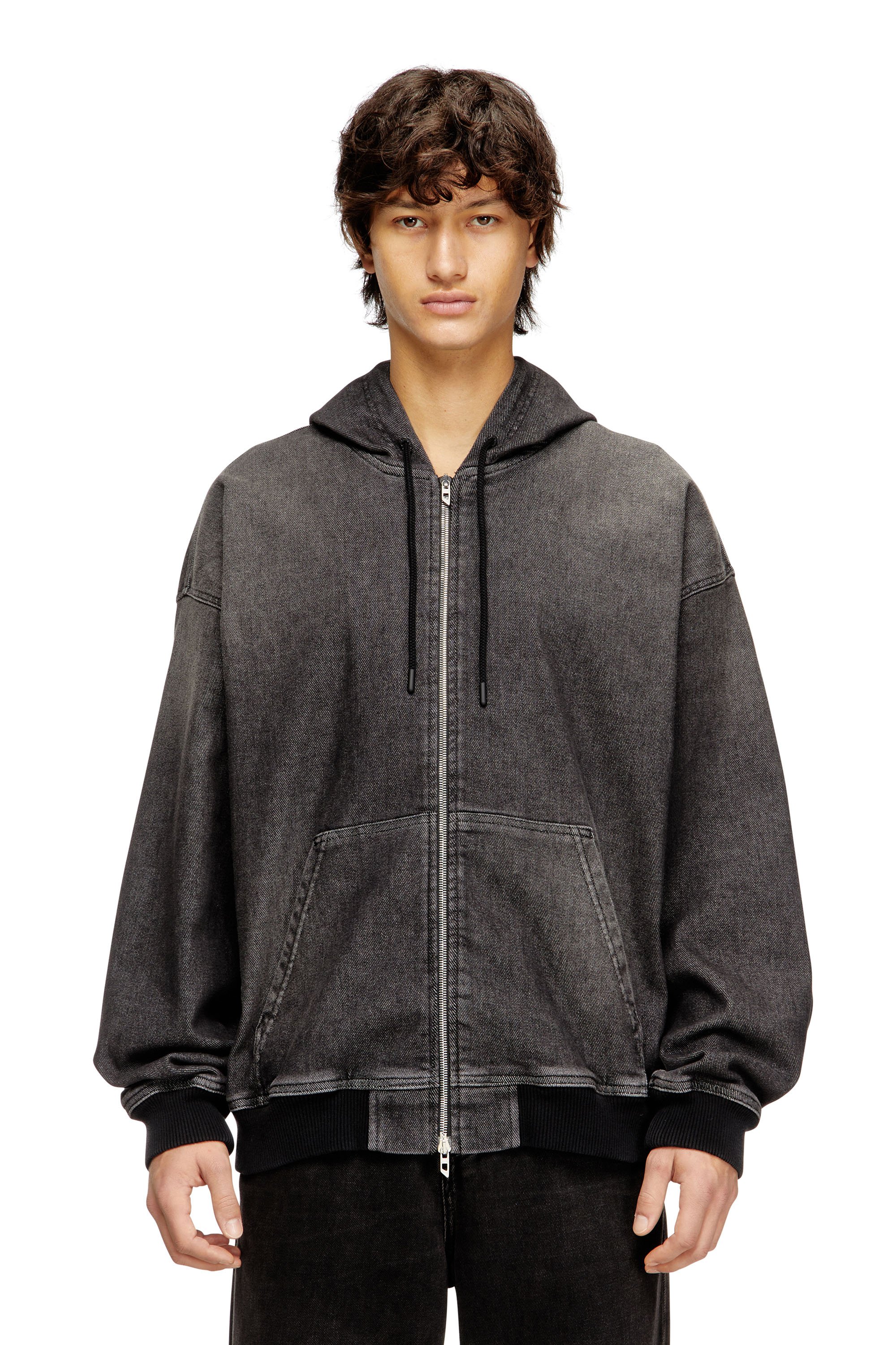 Diesel - D-GIRI-S TRACK, Sudadera con capucha y cremallera de Track Denim con efecto de suciedad Unisex in Negro - 1