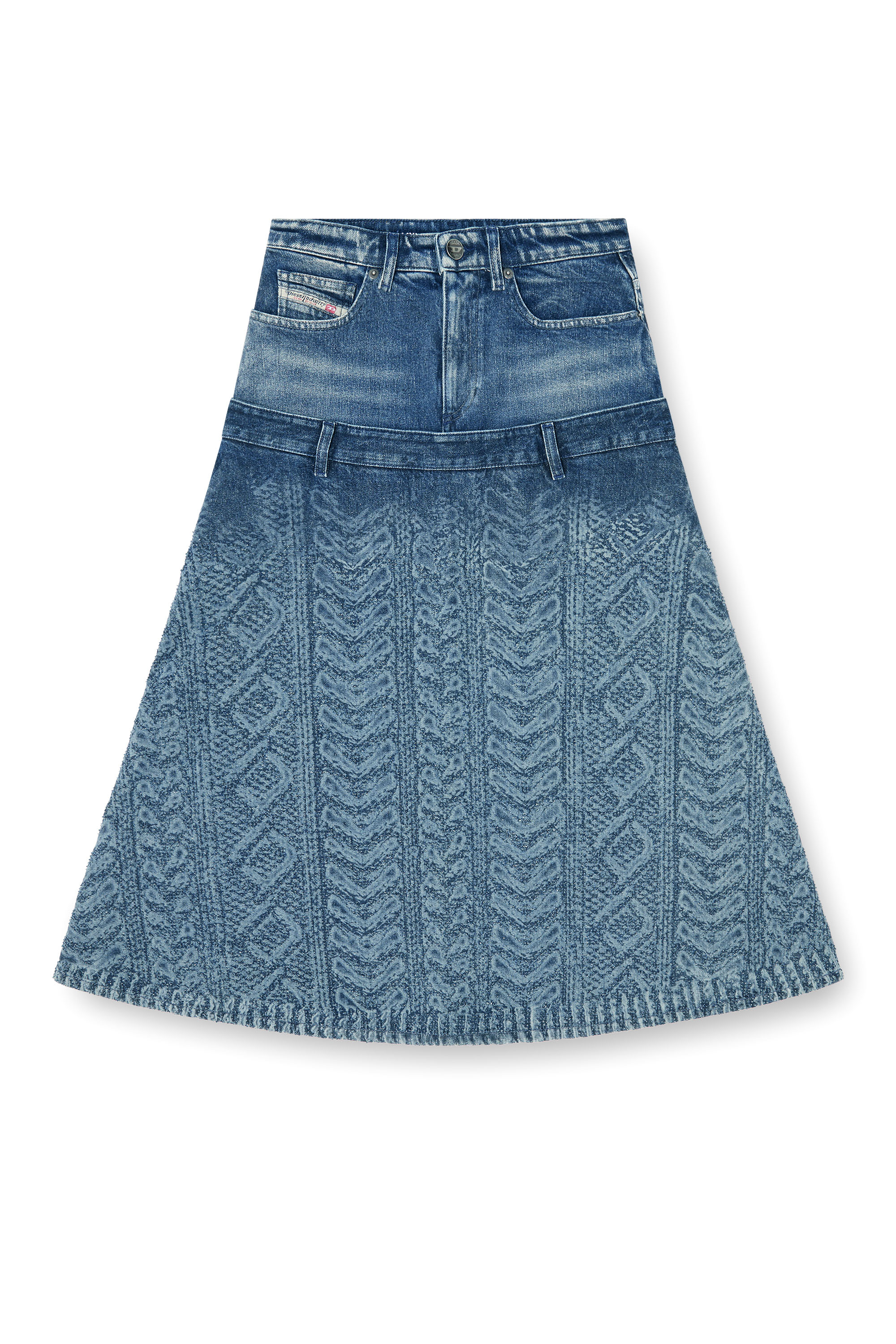Diesel - DE-VORYA-S1, Falda midi de denim con efecto punto trenzado Mujer in Azul marino - 2