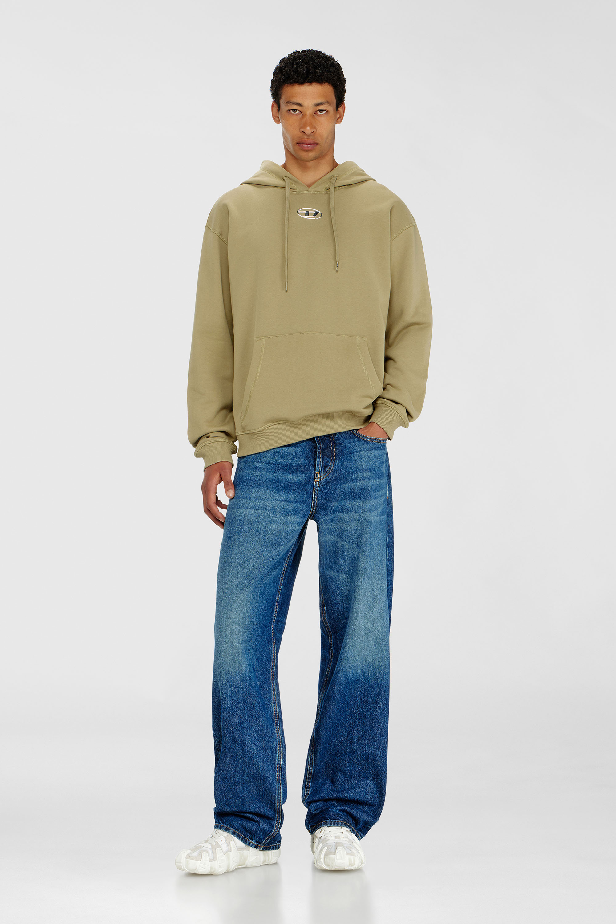 Diesel - S-NORM-HOOD-IOD, Sudadera con capucha de algod&oacute;n con Oval D met&aacute;lico. Hombre in Verde - 2