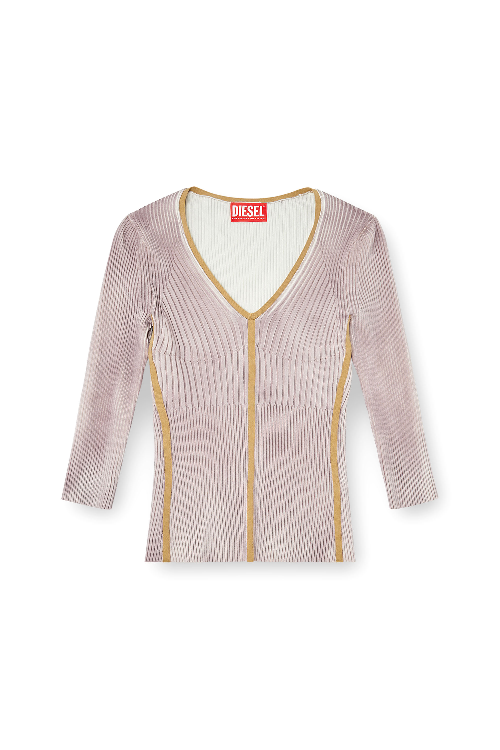 Diesel - M-SARMANI, Jersey de punto con cuello de pico y bandas en contraste Mujer in Morado - 3