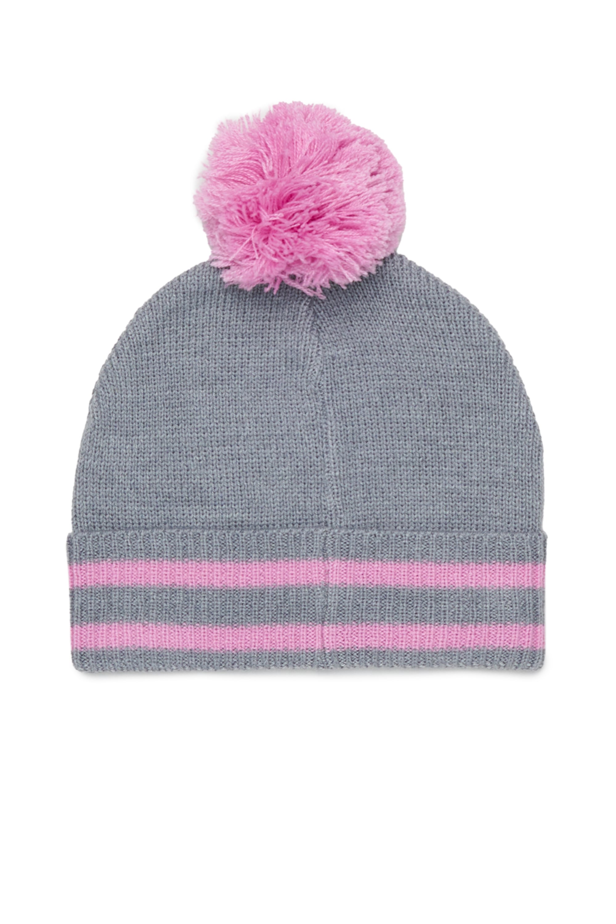 Diesel - FUTEEB, Unisex's Striped pom-pom beanie in wool blend in Grey/Pink - 2