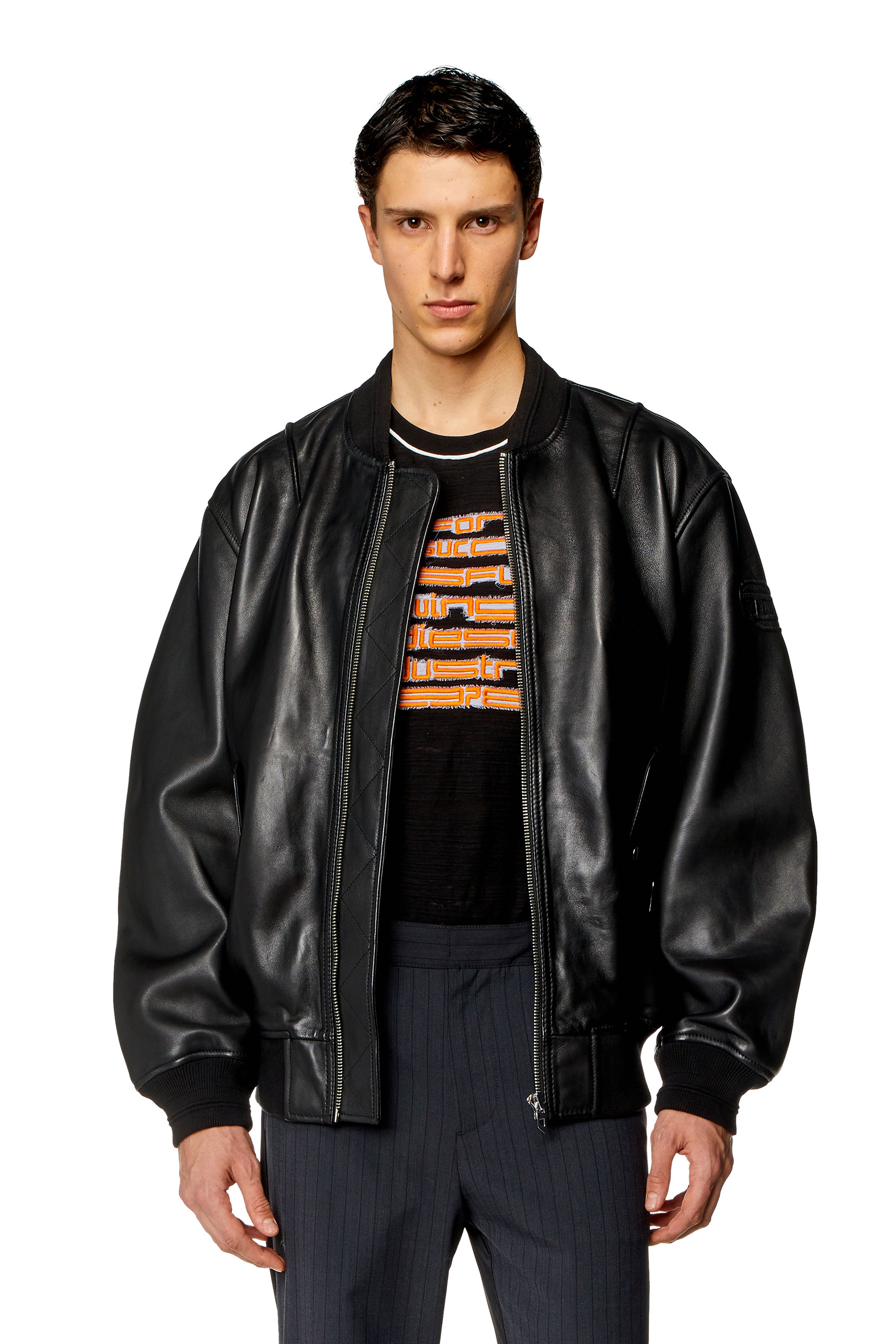 Diesel - L-PRITTS-NEW, Man Bomber jacket in tumbled leather in Black - Image 1