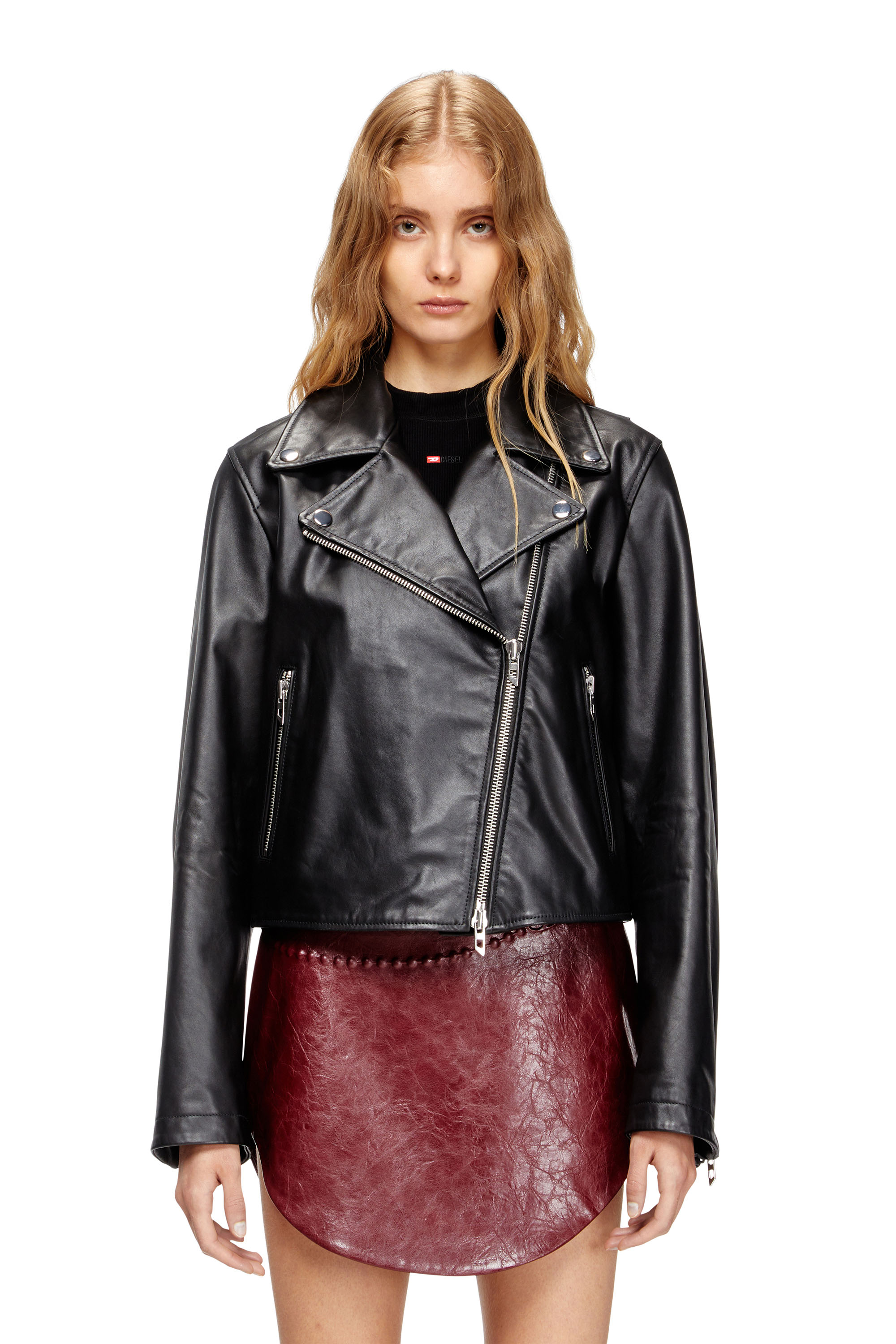 Diesel - L-UNATIC, Chaqueta biker de piel encerada Mujer in ToBeDefined - 1