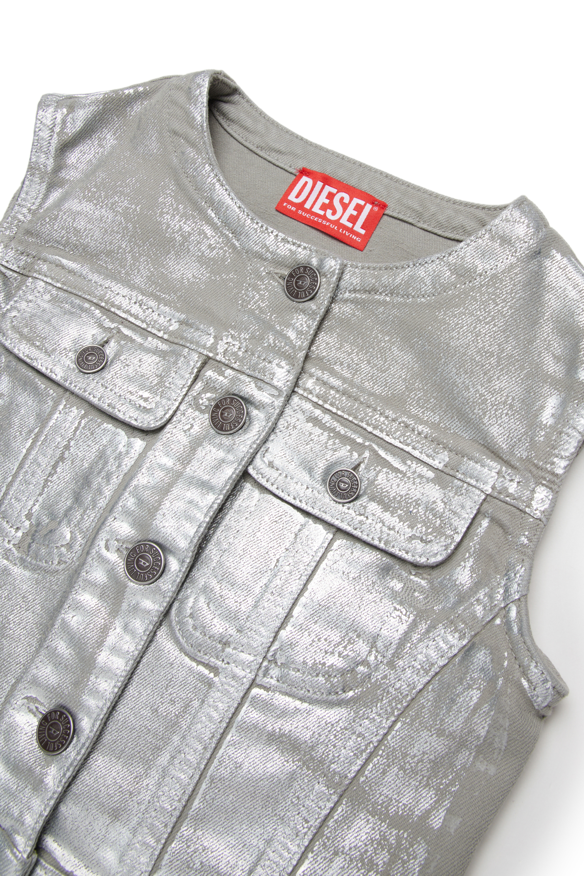 Diesel - JSLIMMY-SM-SP-J, Chaleco vaquero con efecto met&aacute;lico Mujer in Plateado - 3