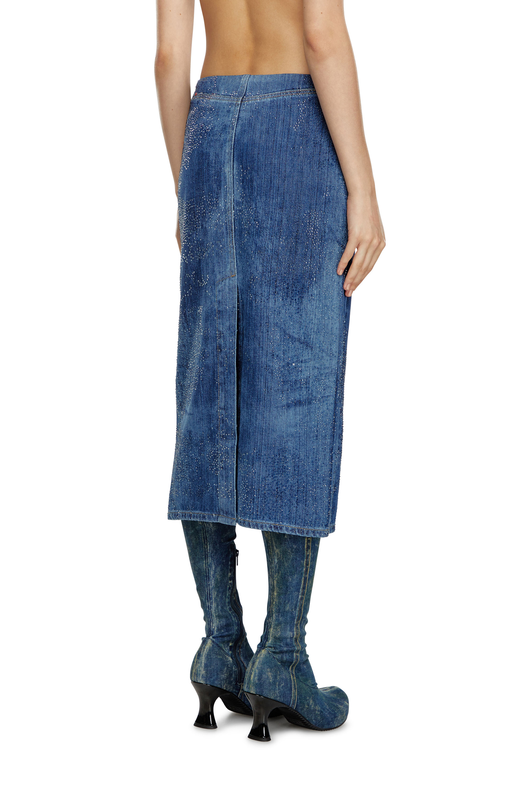 Diesel - DE-PRA-S3, Falda l&aacute;piz de denim con piedras Mujer in Azul marino - 4