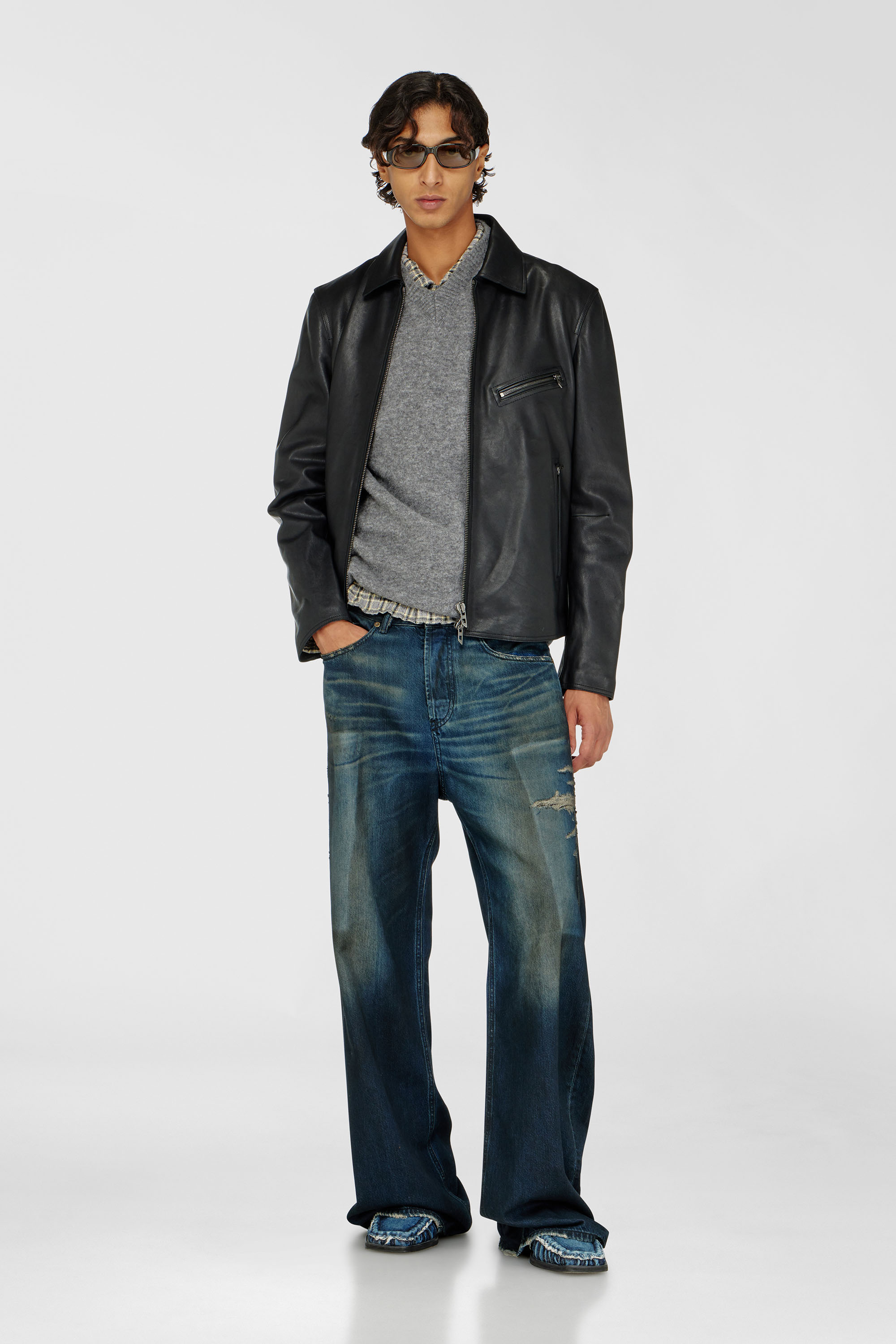 Diesel - L-KORN-A, Chaqueta de cuero con Oval D en relieve Hombre in Negro - 2