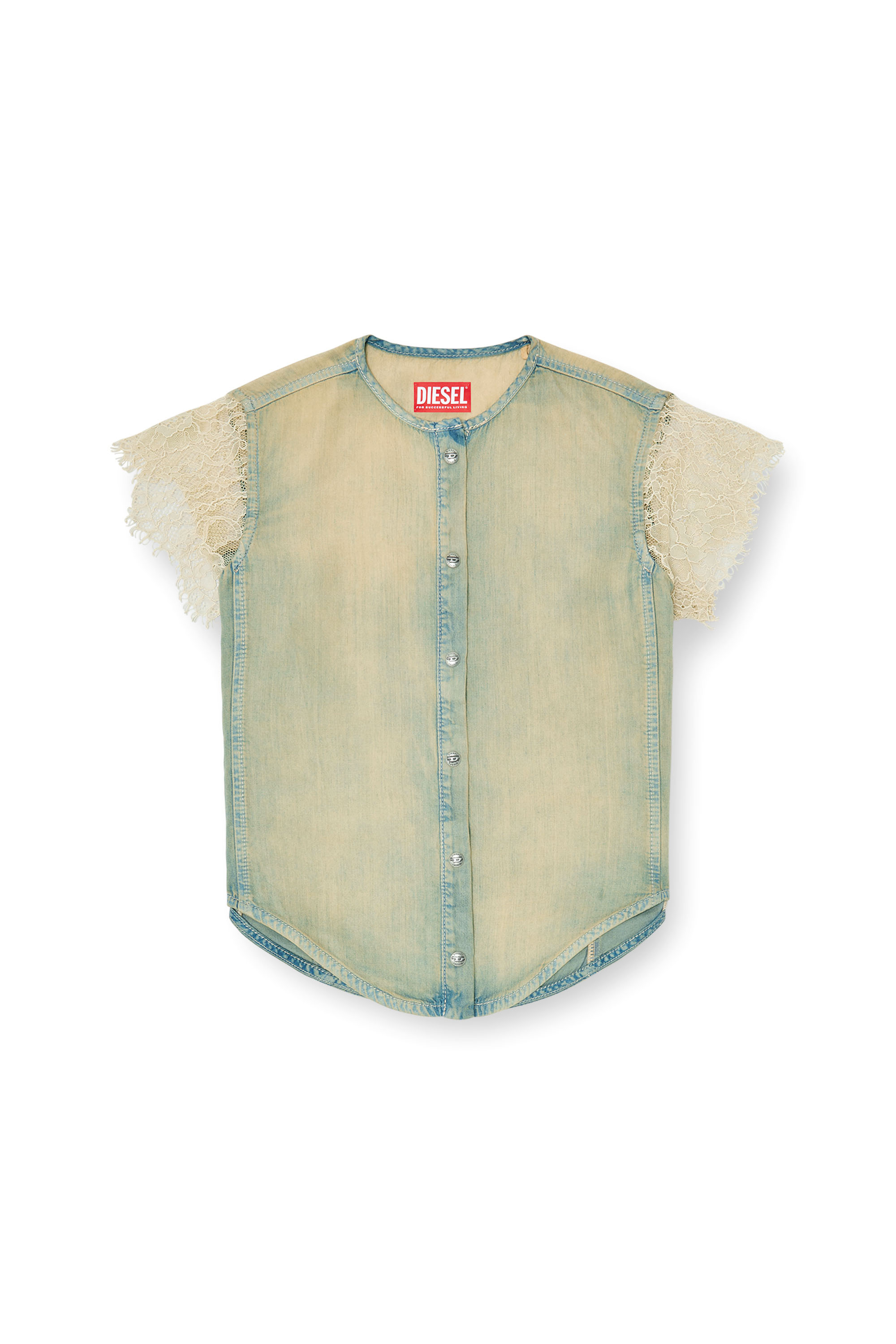 Diesel - DE-MALKA-S, Camisa de manga corta en denim y encaje Mujer in ToBeDefined - 3