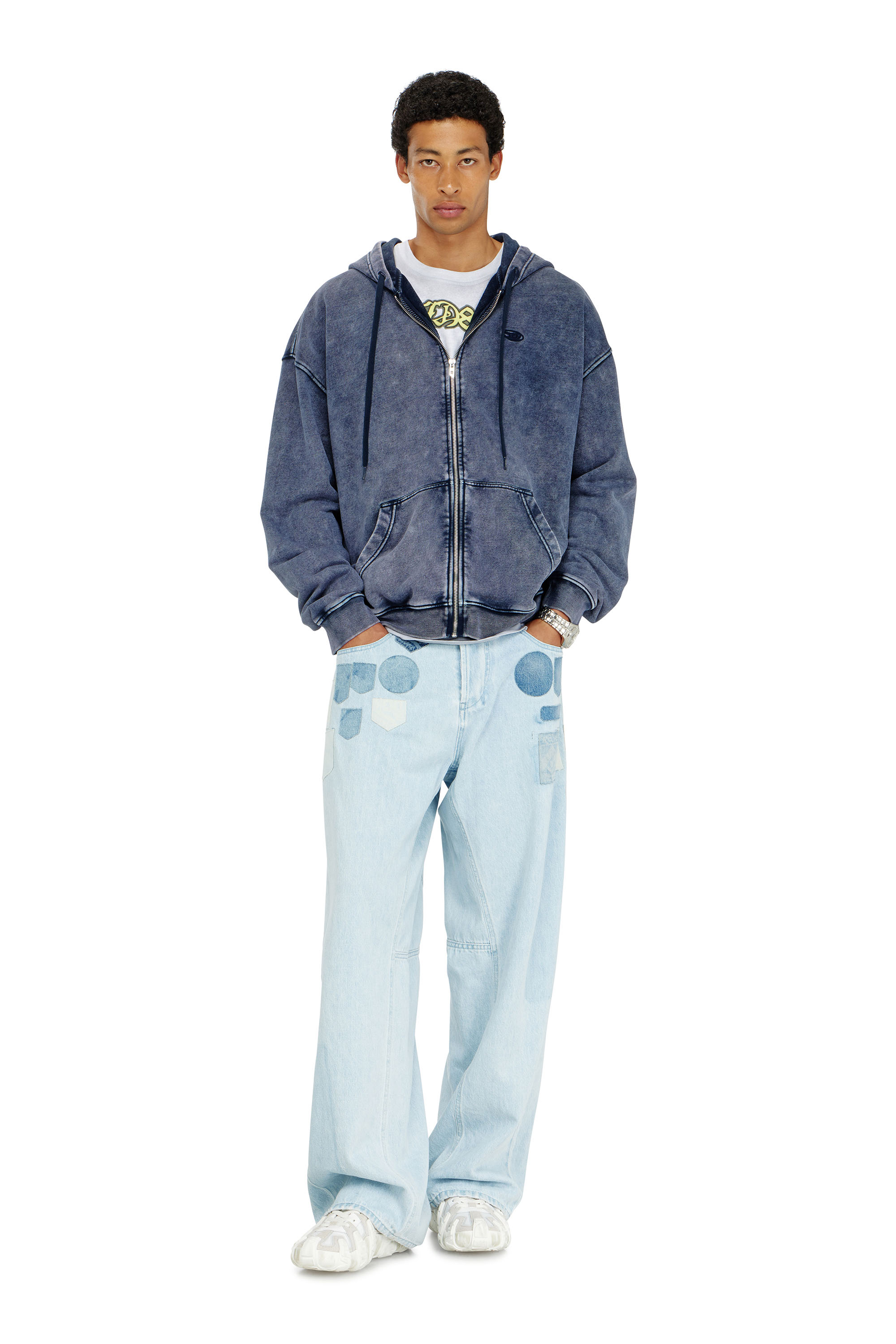 Diesel - S-BOXT-HOOD-ZIP-DEN, Sudadera con cremallera en felpa de algod&oacute;n tratado Hombre in Azul marino - 1