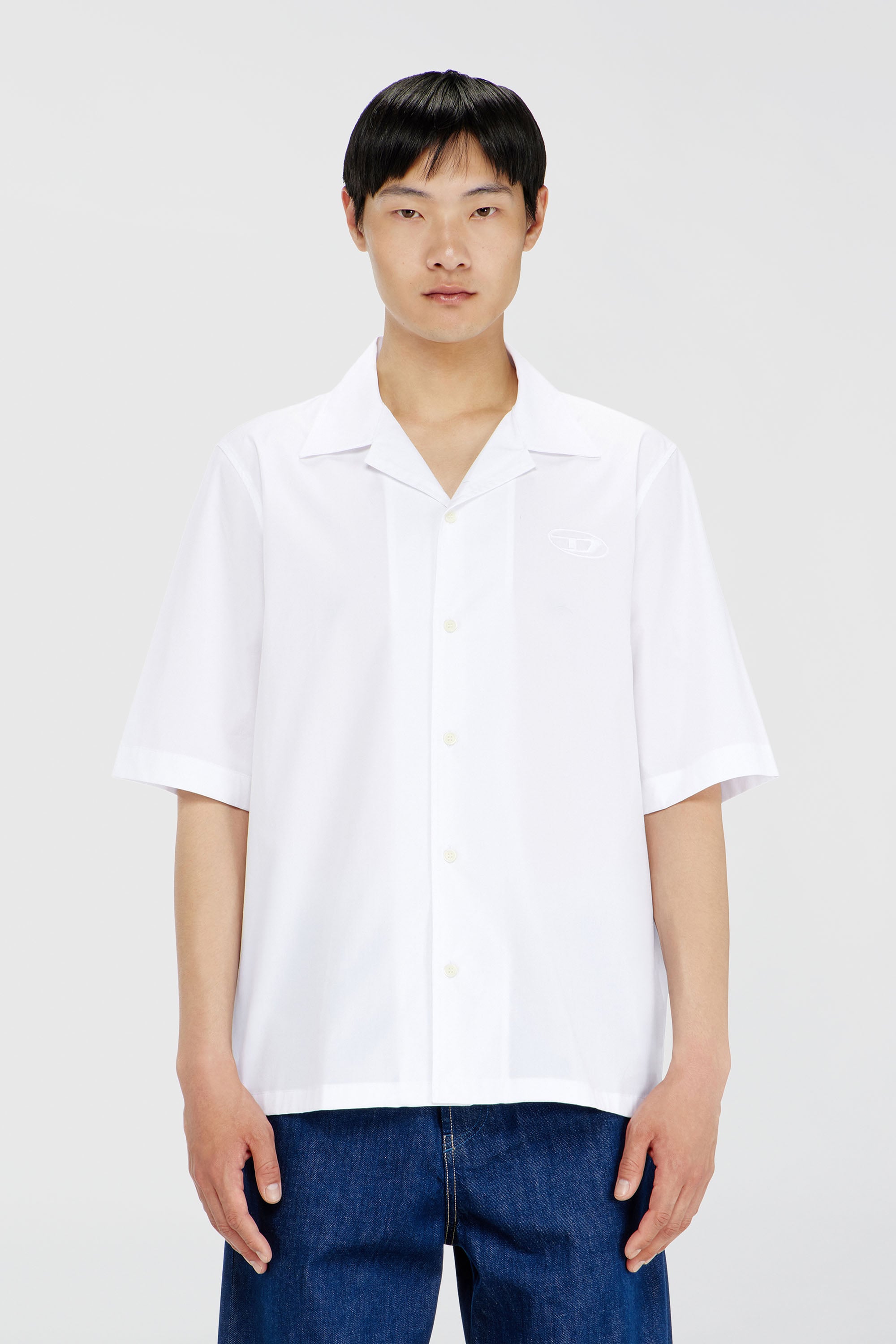 Diesel - S-MAC-GSBH, Camisa de popelina el&aacute;stica con bordado Oval D Hombre in Blanco - 1