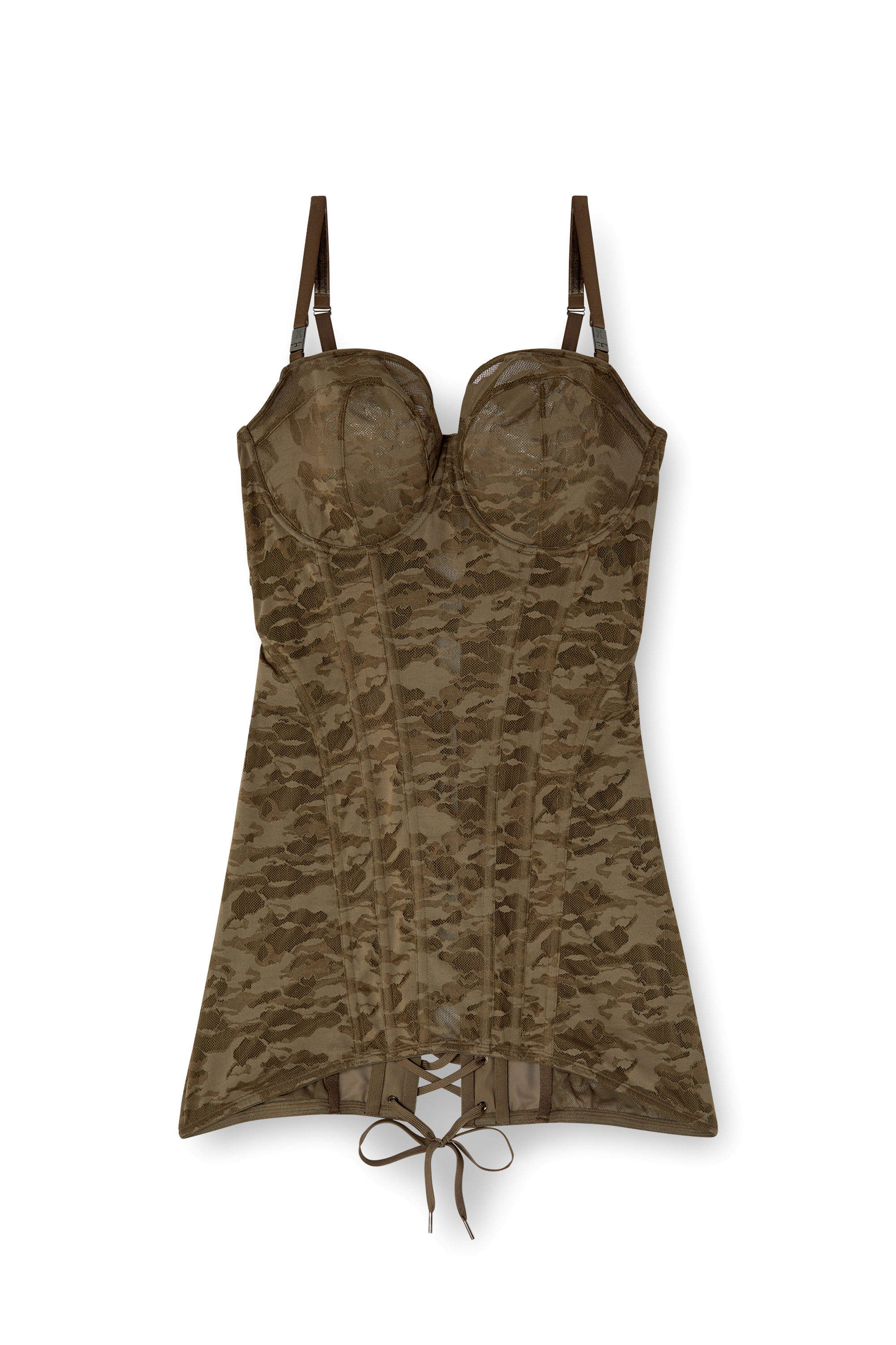 Diesel - C-CAMO-LACE-CORSET-SLIP, Vestido corsé corto de encaje de camuflaje Mujer in Marrón - 4