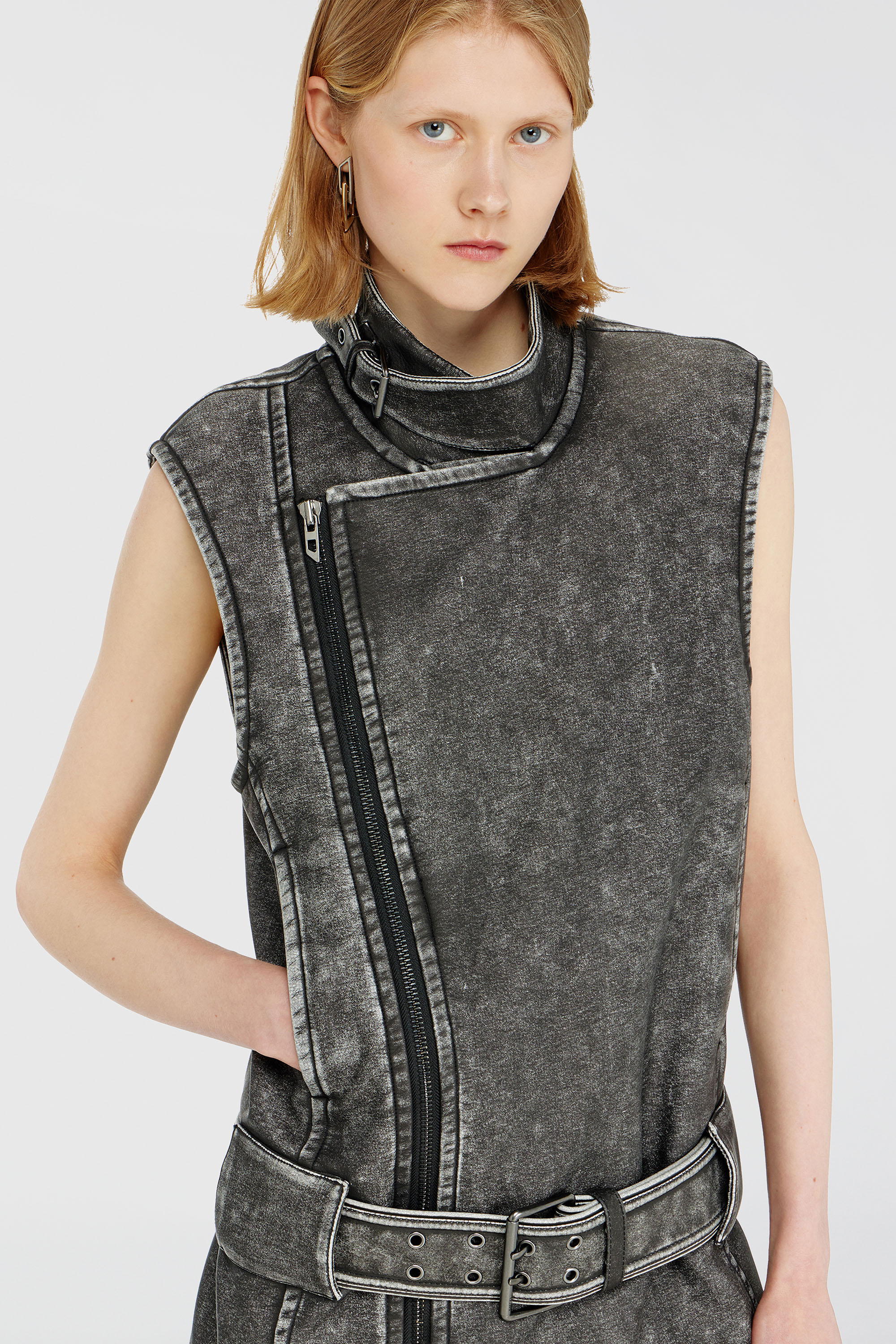 Diesel - D-IKE, Vestido mini estilo biker con cintur&oacute;n Mujer in Gris - 5