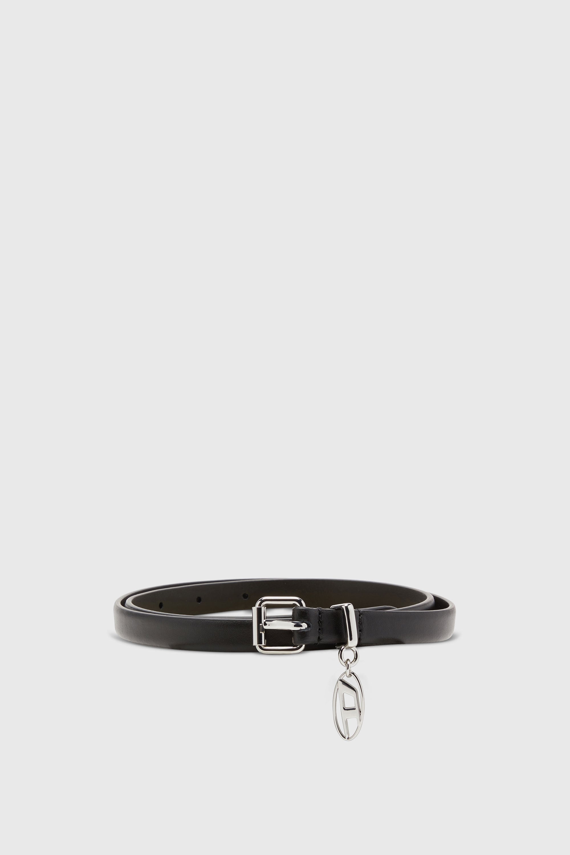 Diesel - B-CHARM-OVAL D, Cintur&oacute;n 1.5 cm fino de cuero con adorno Oval D Mujer in Negro - 1