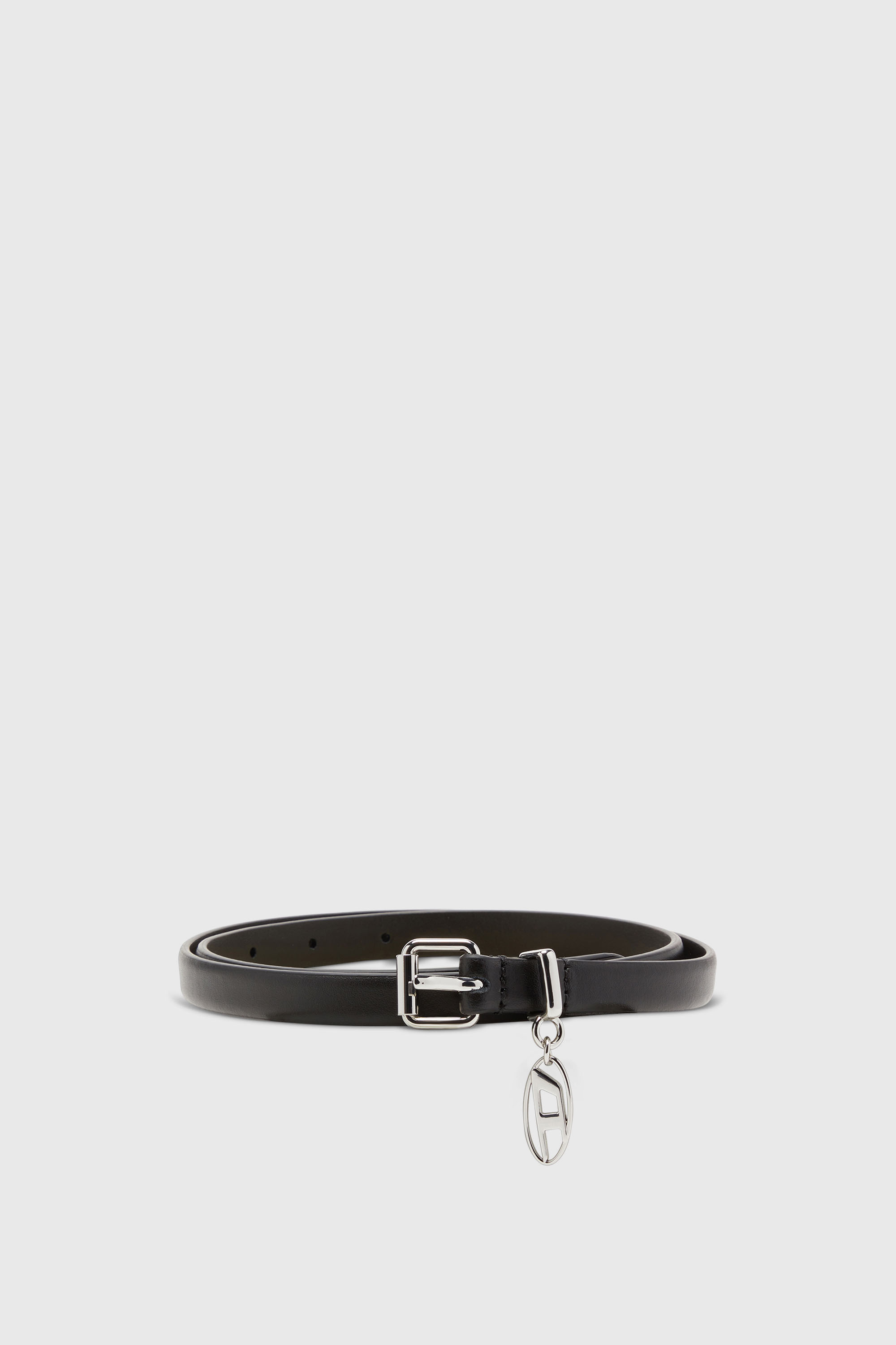 Diesel - B-CHARM-OVAL D, Cintur&oacute;n 1.5 cm fino de cuero con adorno Oval D Mujer in Negro - 1