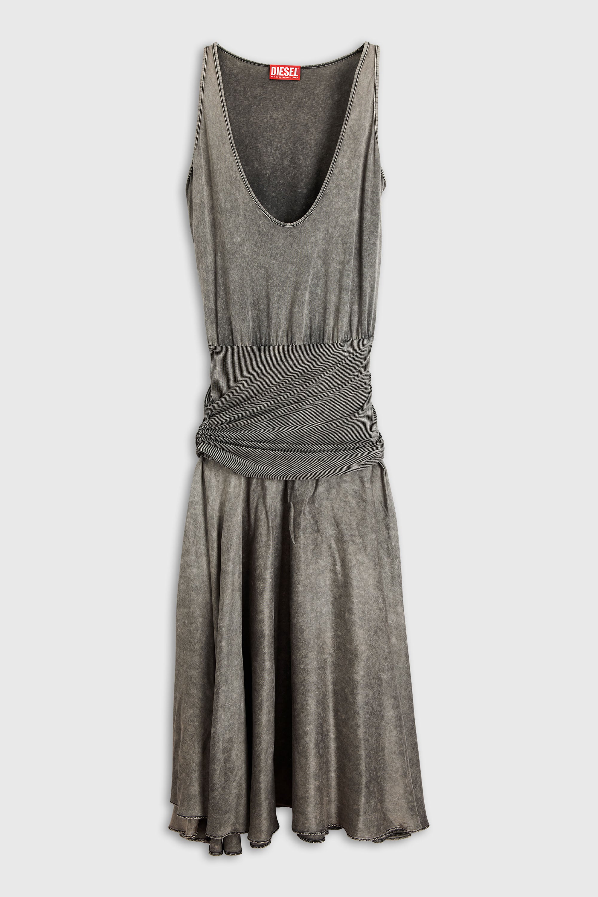 Diesel - D-SYA, Vestido midi con secci&oacute;n de cintura retorcida Mujer in Gris - 1