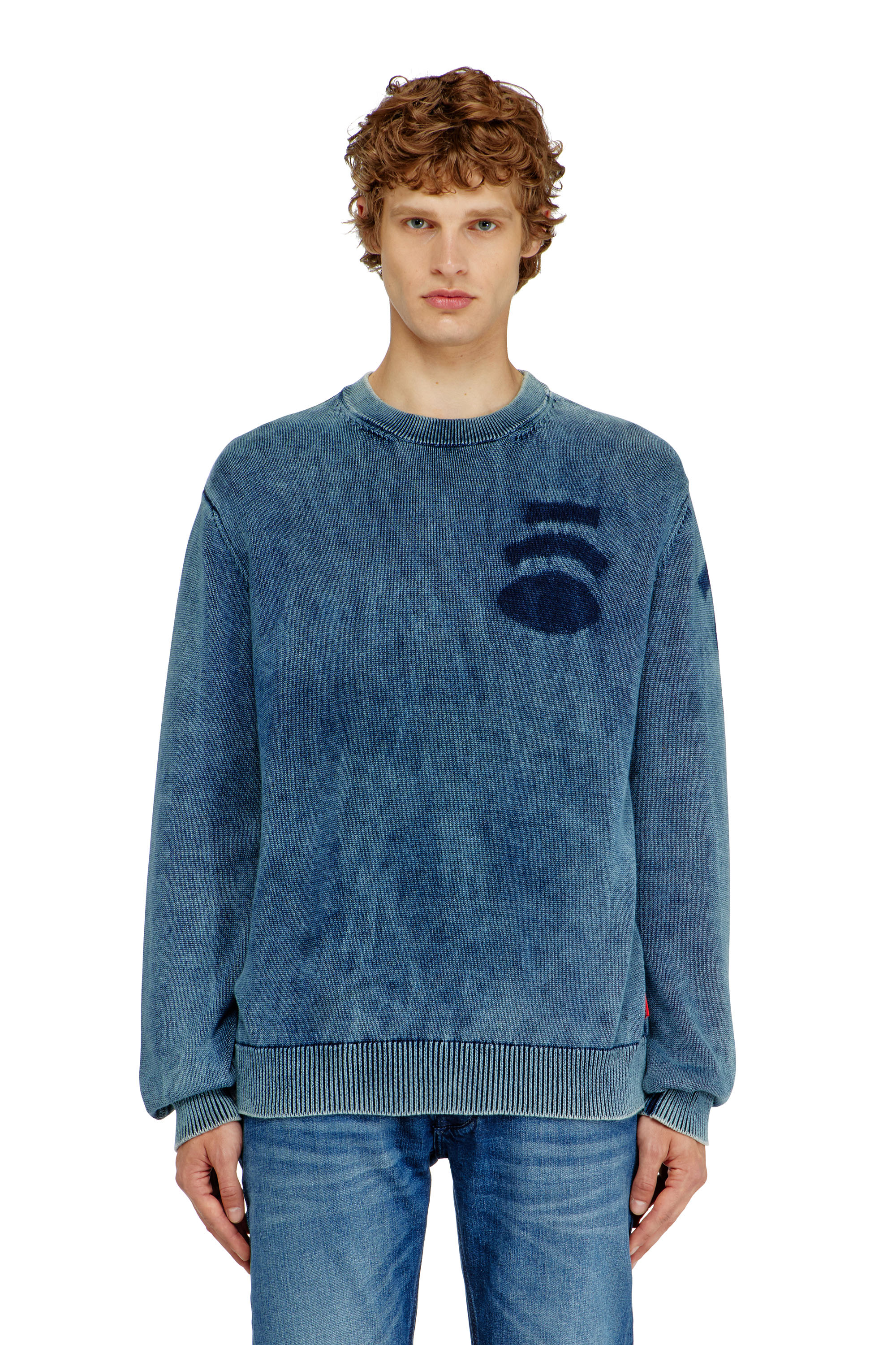Diesel - K-PERNE, Jersey efecto denim con detalles de patch Hombre in Azul marino - 3