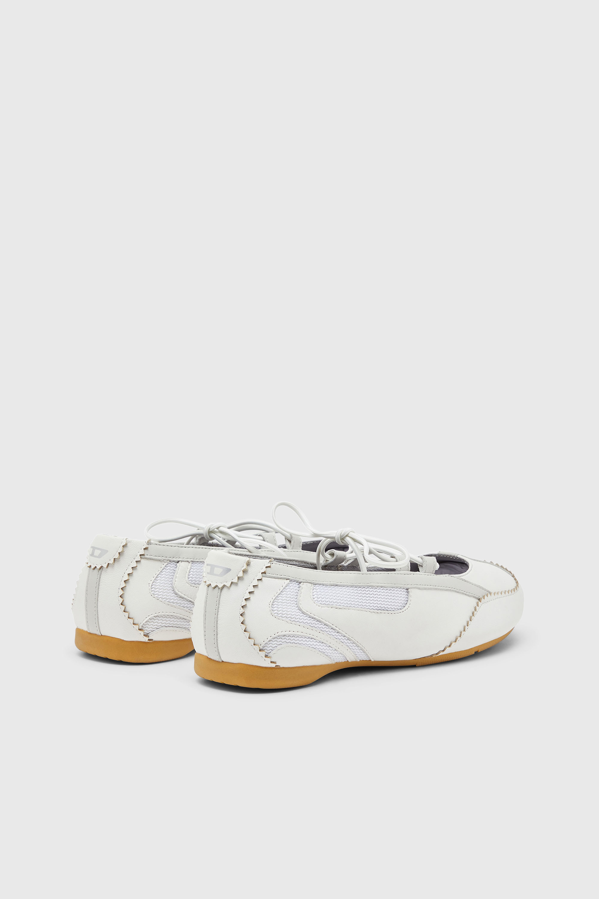 Diesel - D-MILE BALLERINA LACE UP W, D-Mile-Bailarinas con cordones de cuero y malla Mujer in Blanco - 3