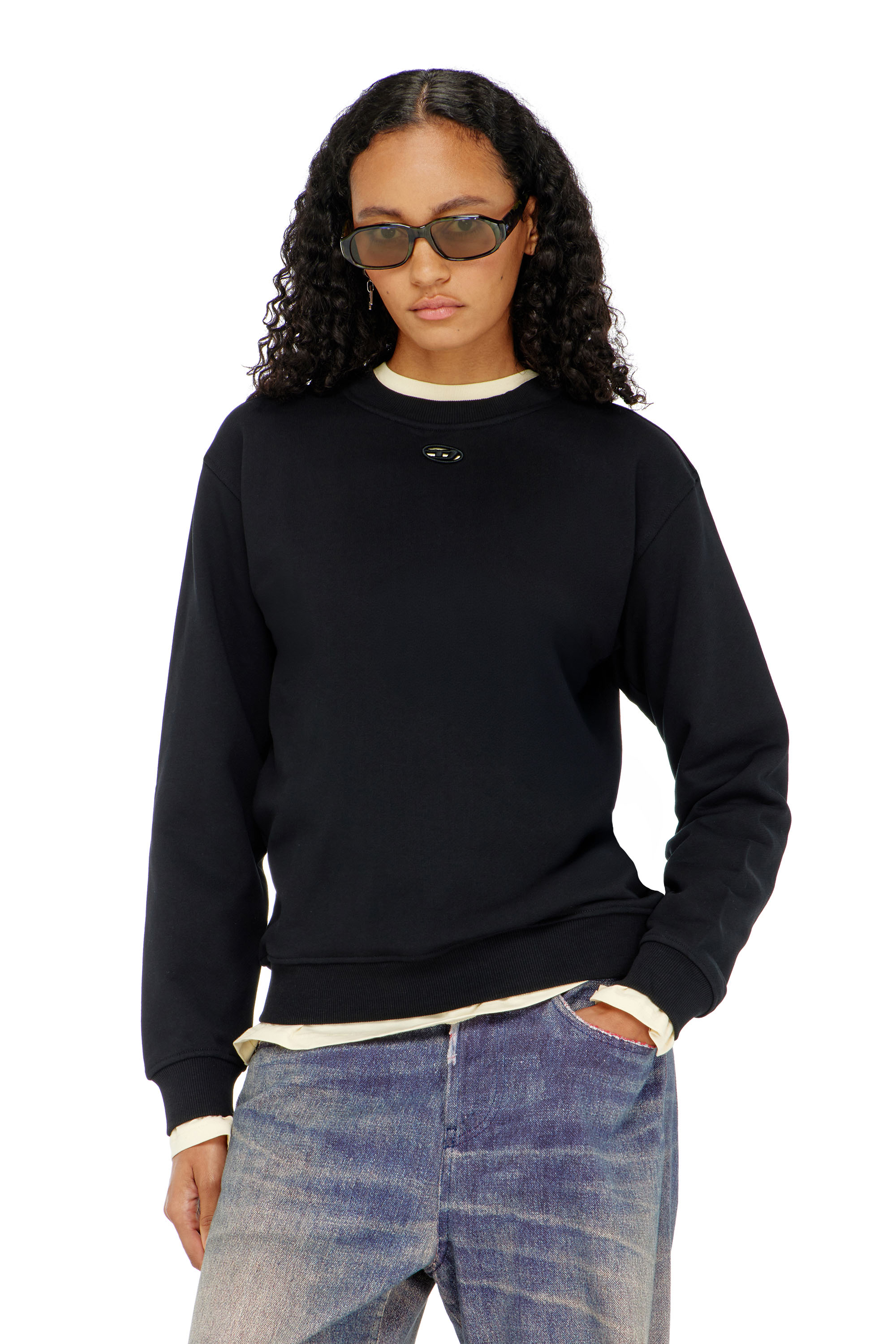 Diesel - F-NORMY-OD, Sudadera de algod&oacute;n con bordado Oval D Mujer in Negro - 1
