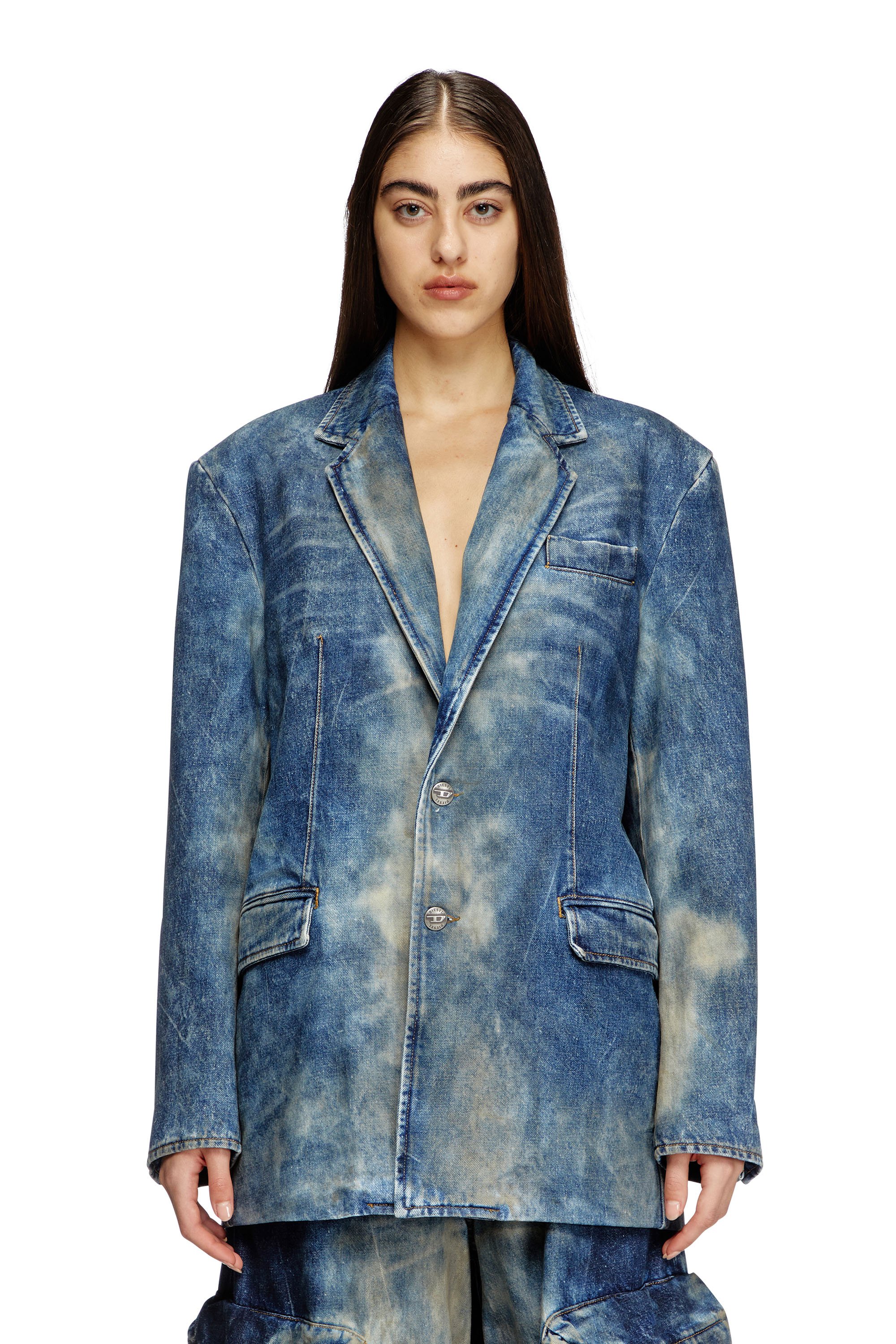 Diesel - D-OVER-DD, Blazer en denim tratado a mano con efecto de suciedad Unisex in Azul marino - 7