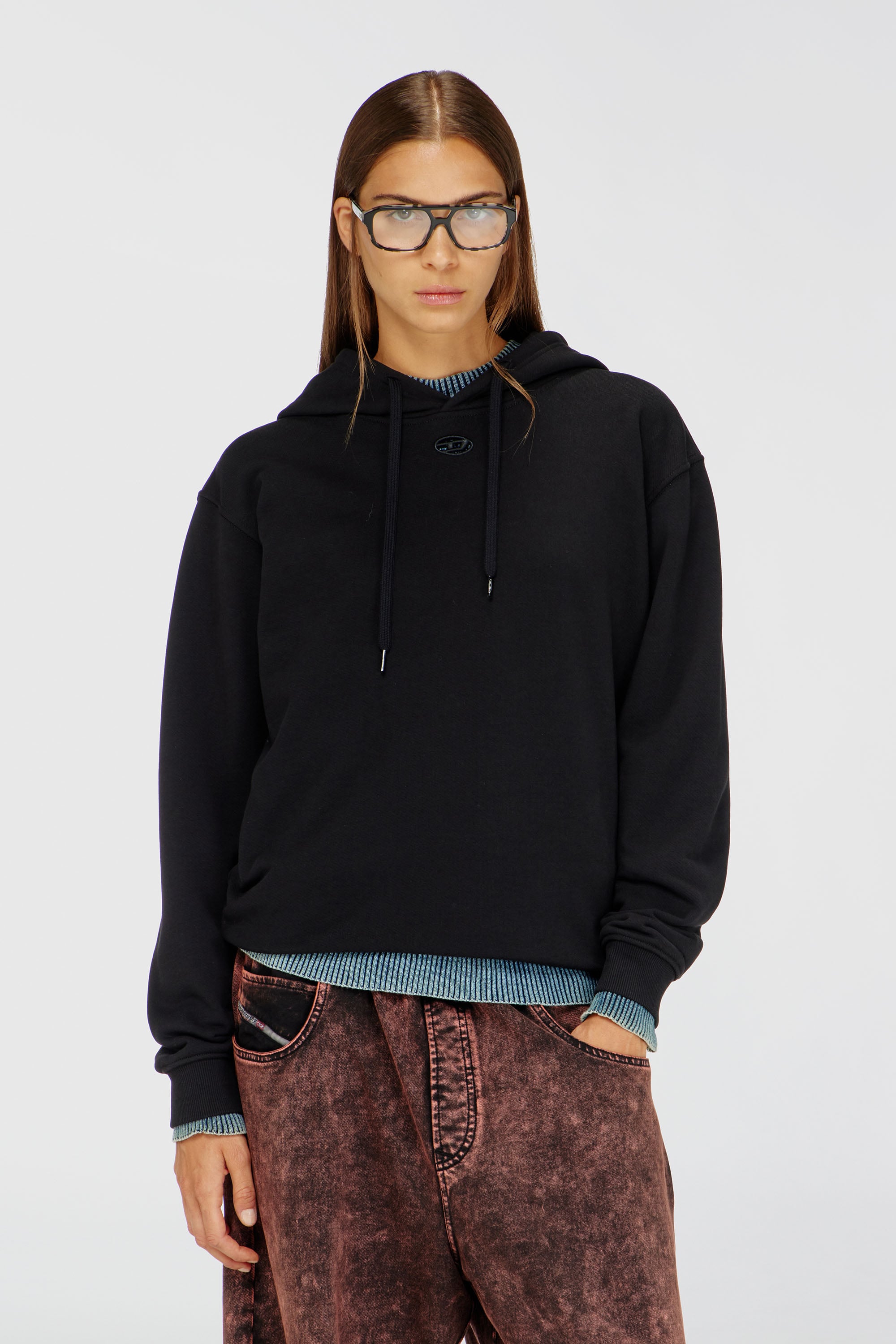Diesel - F-NORMY-HOOD-OD, Sudadera con capucha de algod&oacute;n con logo Oval D Mujer in Negro - 1