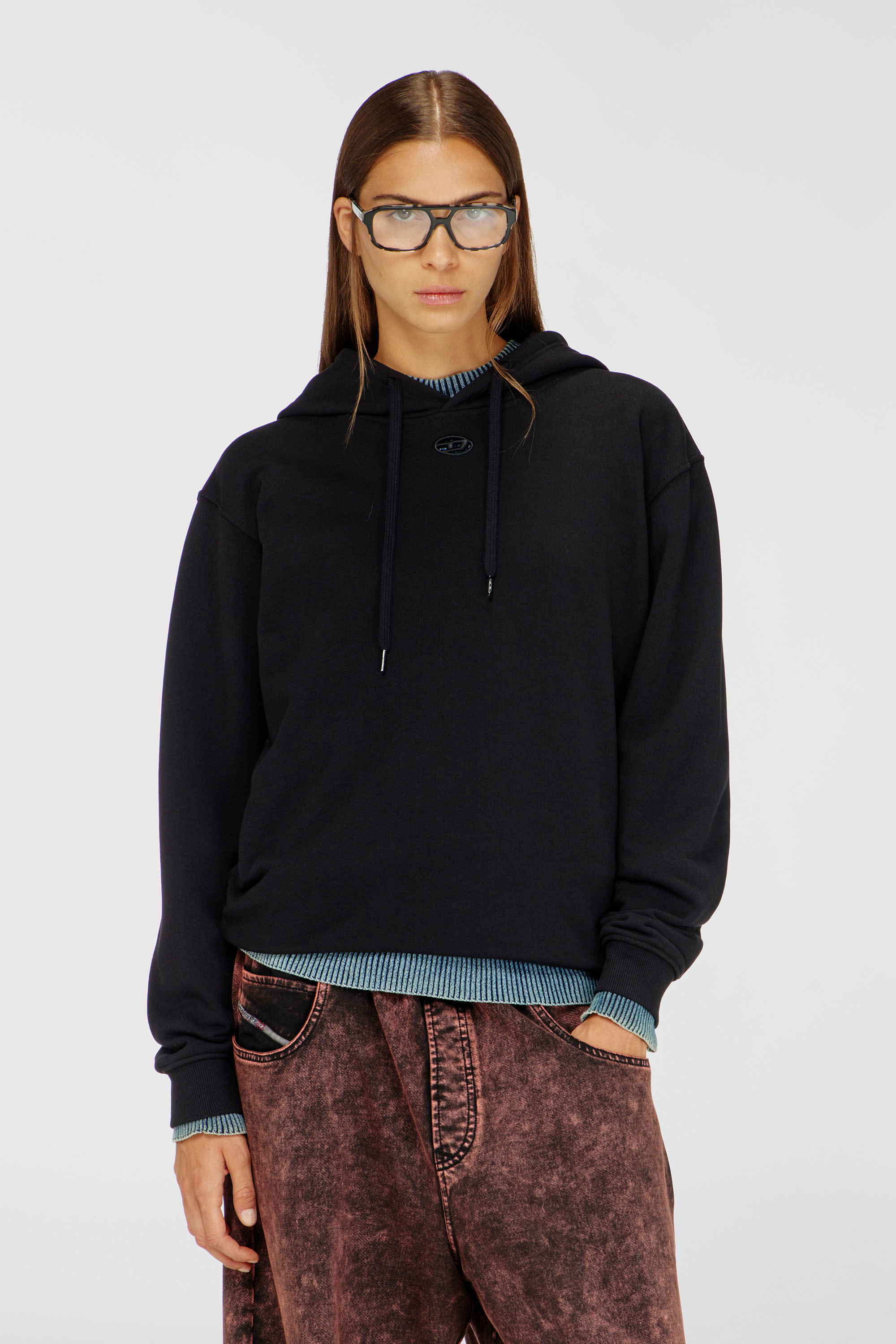 Diesel - F-NORMY-HOOD-OD, Sudadera con capucha de algod&oacute;n con logo Oval D Mujer in Negro - 3