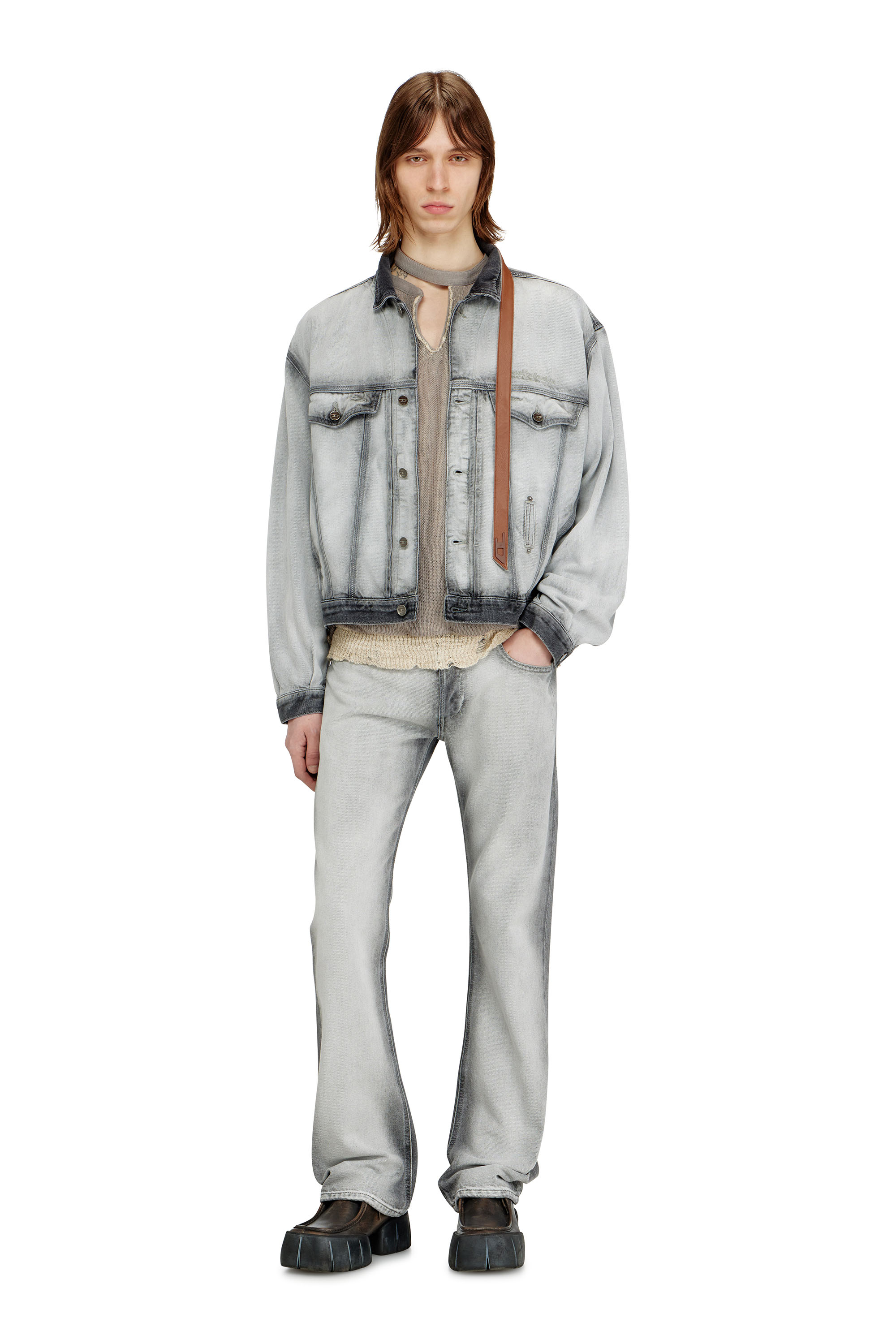 Diesel - D-DENVER-FSI, Chaqueta trucker en denim esqueleto suave Unisex in Gris - 3