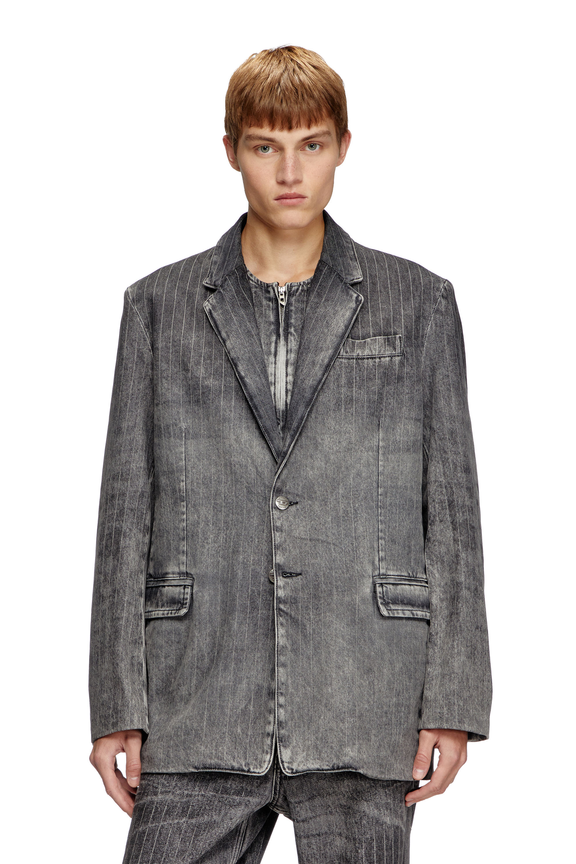 Diesel - D-REGER-S, Unisex's Blazer in tailoring pinstripe denim in Light Grey - 1