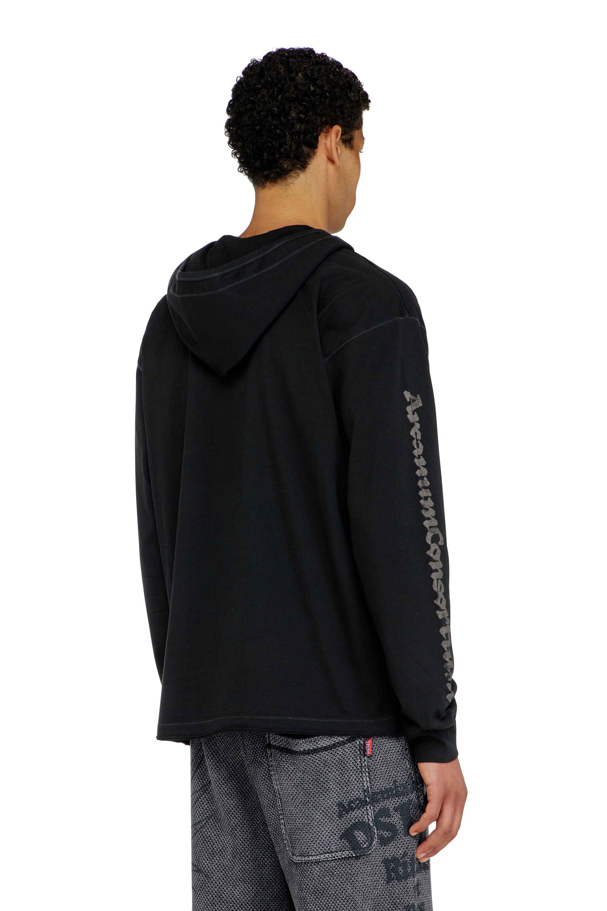 Diesel - T-PHEN-LS-HOOD-RIB, Sudadera con capucha, escote en pico y bordado delantero Hombre in Negro - 4