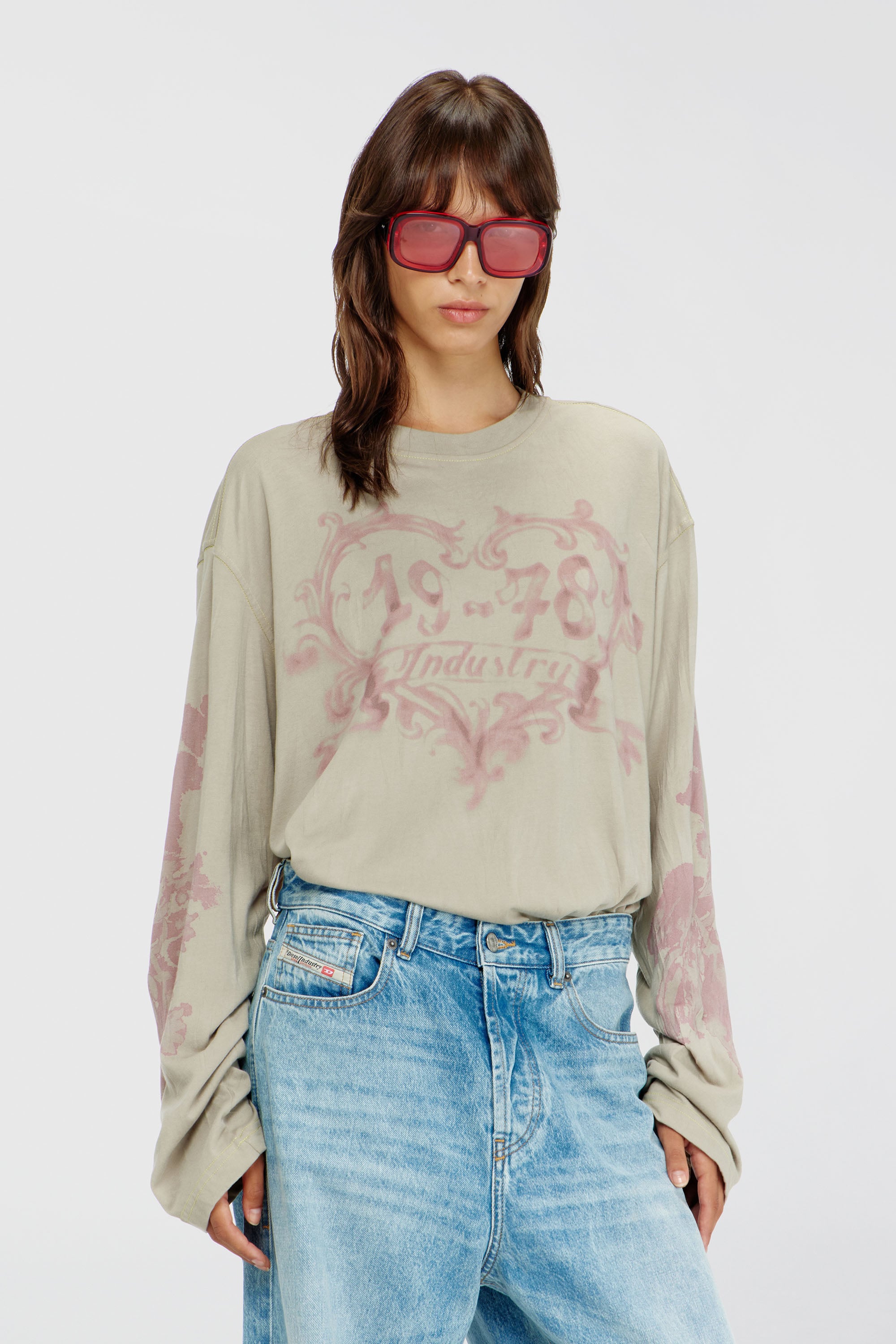 Diesel - T-HILARY-LS-AA1, Camiseta de manga larga de algod&oacute;n con estampado gr&aacute;fico Mujer in Multicolor - 1