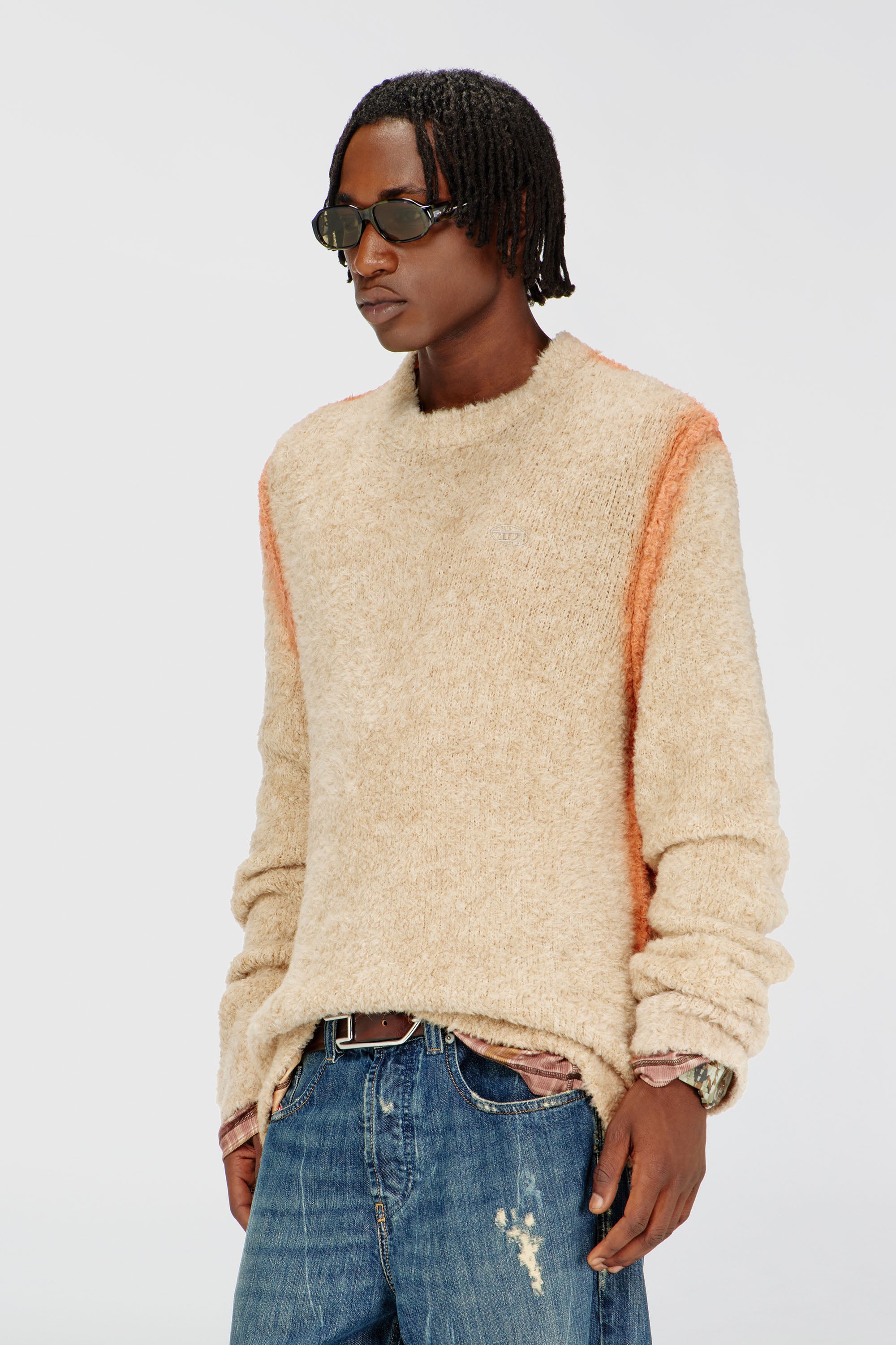 Diesel - K-RIMI, Jersey de mezcla de alpaca con costuras te&ntilde;idas efecto spray Hombre in Marr&oacute;n - 1
