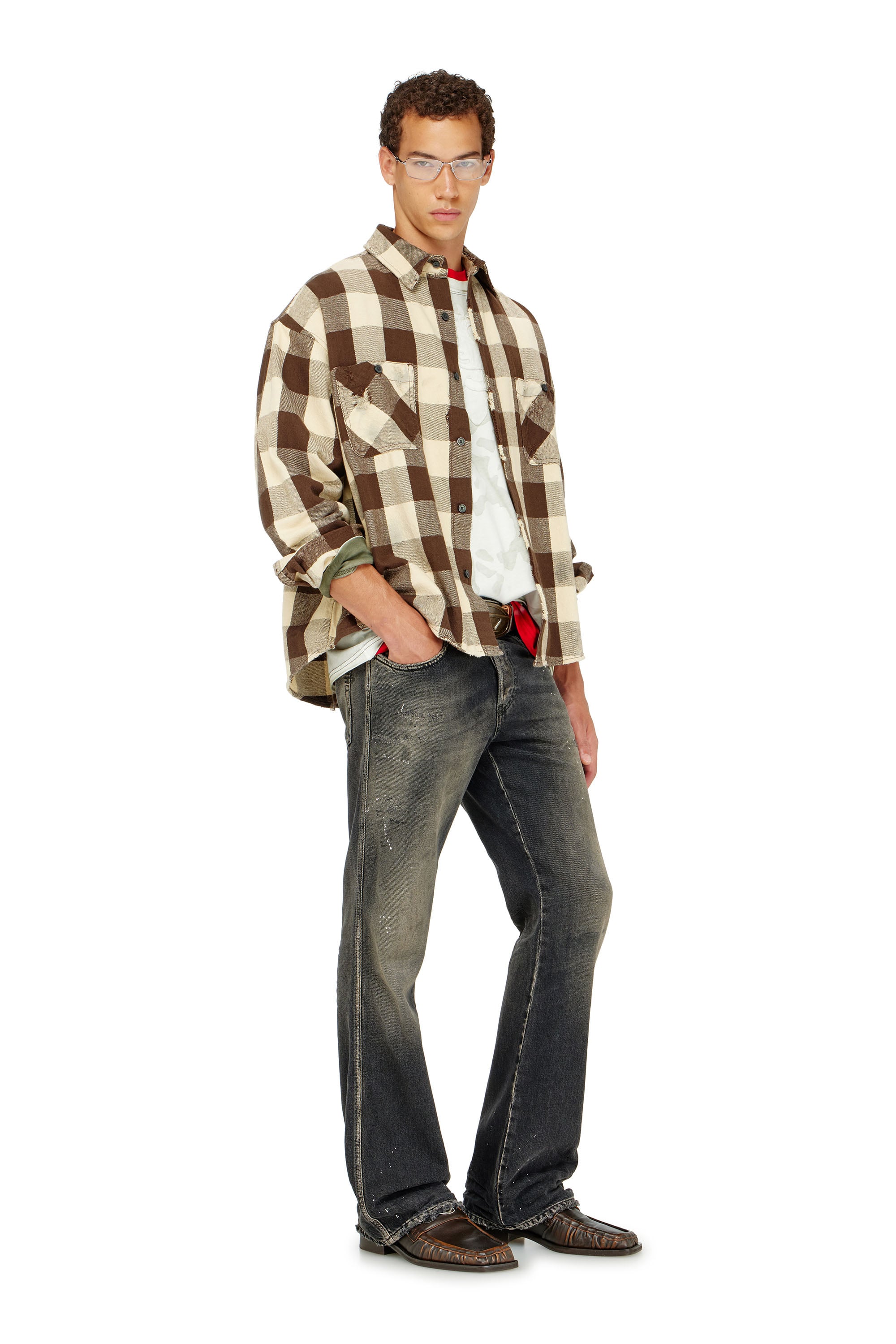 Diesel - S-DRUM, Camisa de franela a cuadros con efecto desgastado Hombre in ToBeDefined - 2