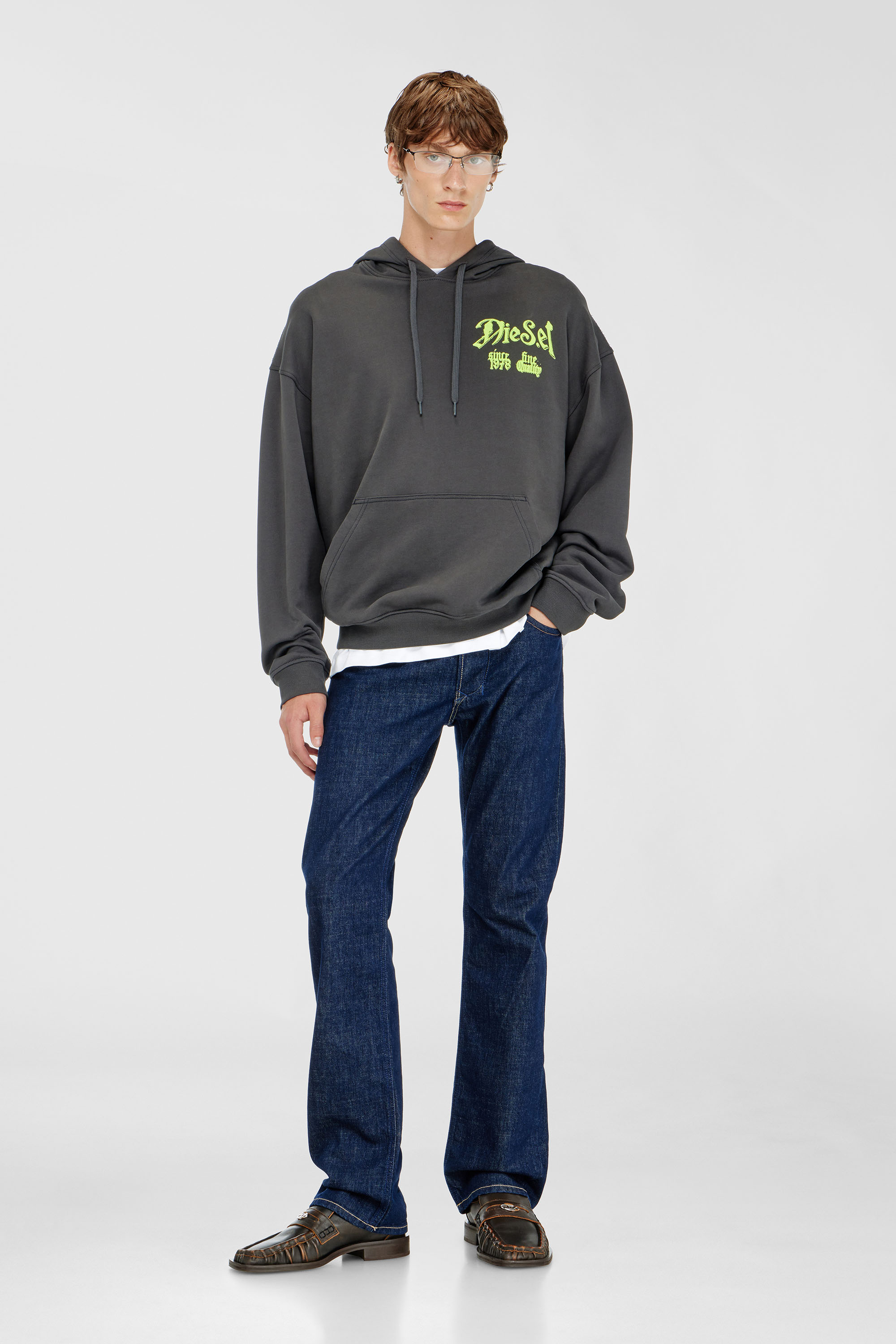 Diesel - S-BOXT-HOOD-AA2, Sudadera de algod&oacute;n con gr&aacute;ficos flocados Hombre in Gris - 2