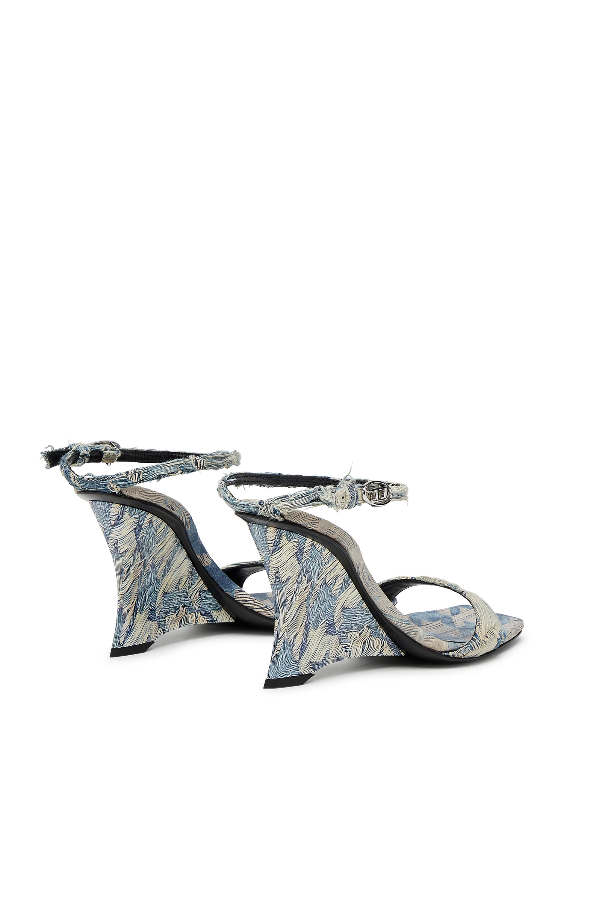 Diesel - D-AMBER SANDAL WEDGE, Sandalias de cuña en denim jacquard Mujer in Azul marino - 4