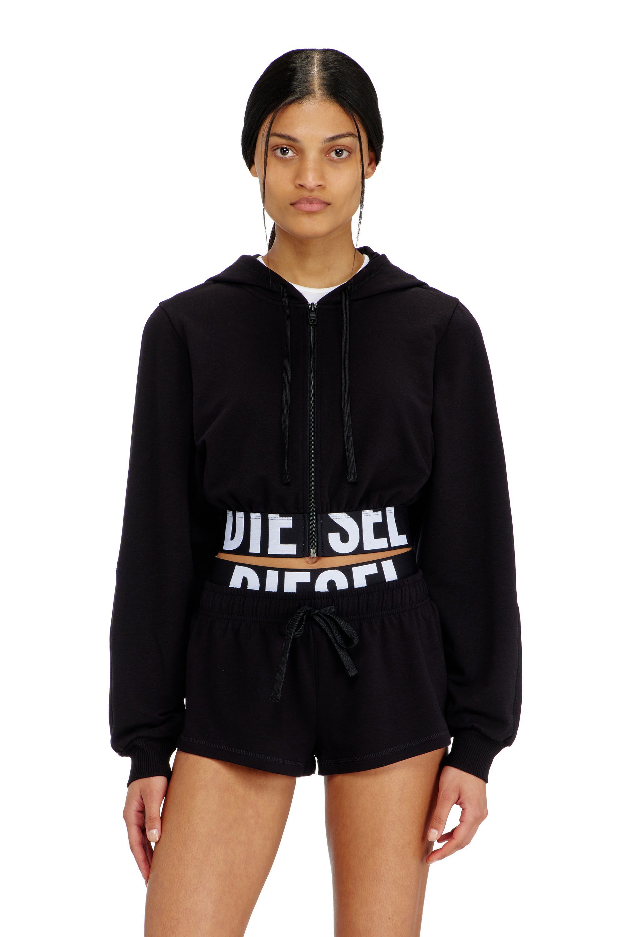 Diesel - NIKA-D-POP, Sudadera cropped con banda de logo Mujer in Negro - 2