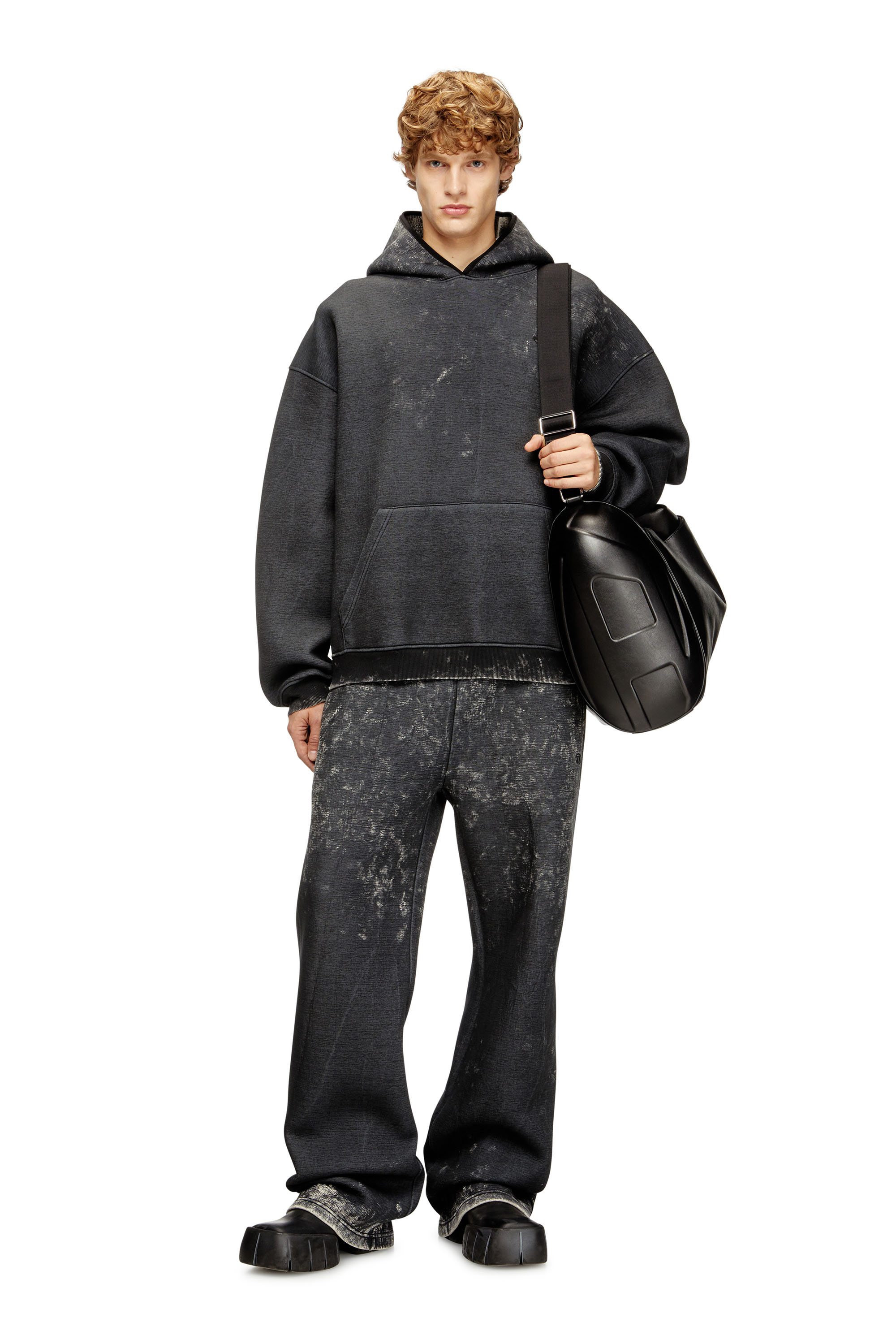 Diesel - S-BOXT-CHAN-HOOD, Sudadera con capucha relajada de neopreno con lavado oscuro marble. Hombre in Gris - 2