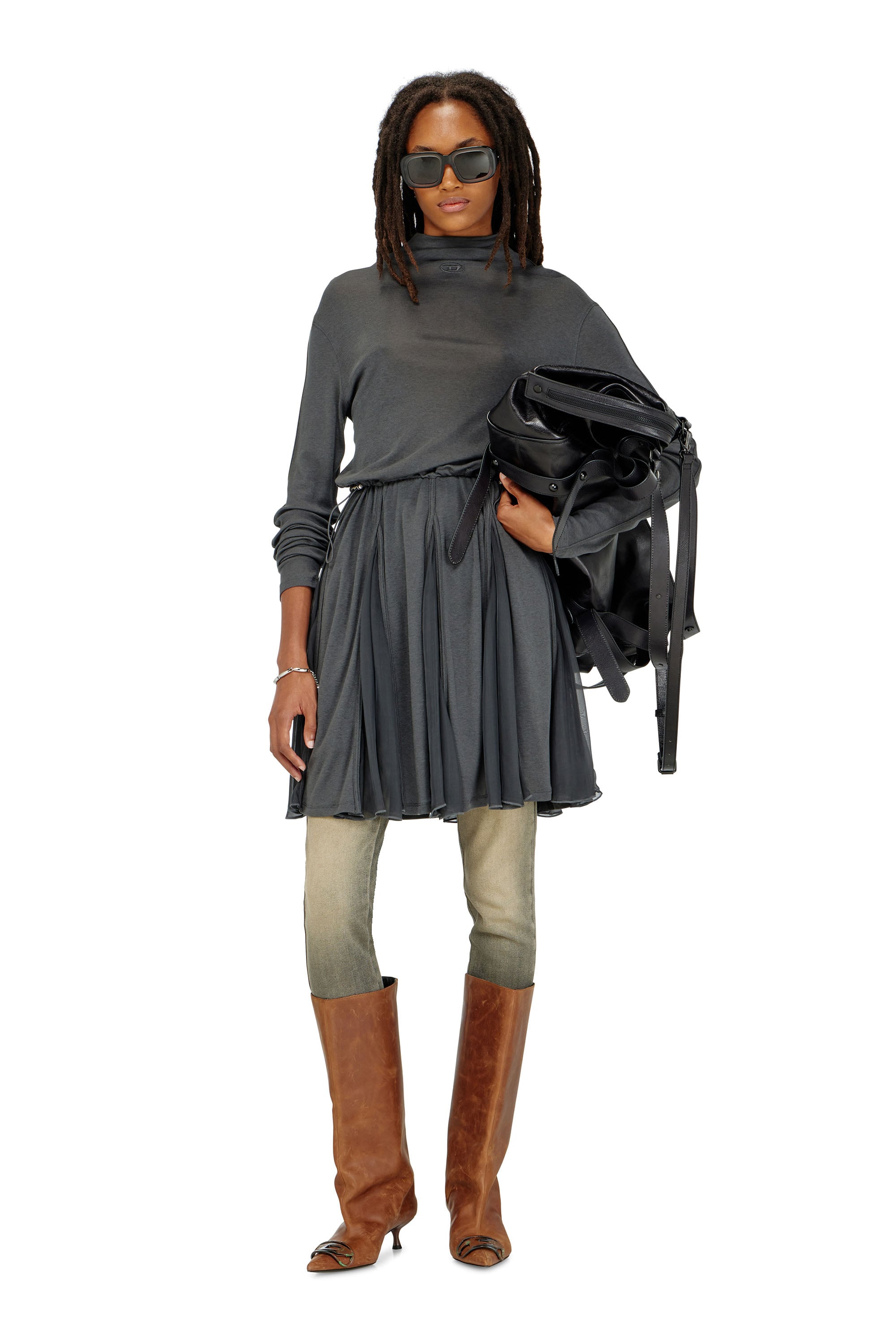 Diesel - D-REI, Vestido mini de cuello alto en punto y gasa Mujer in ToBeDefined - 2