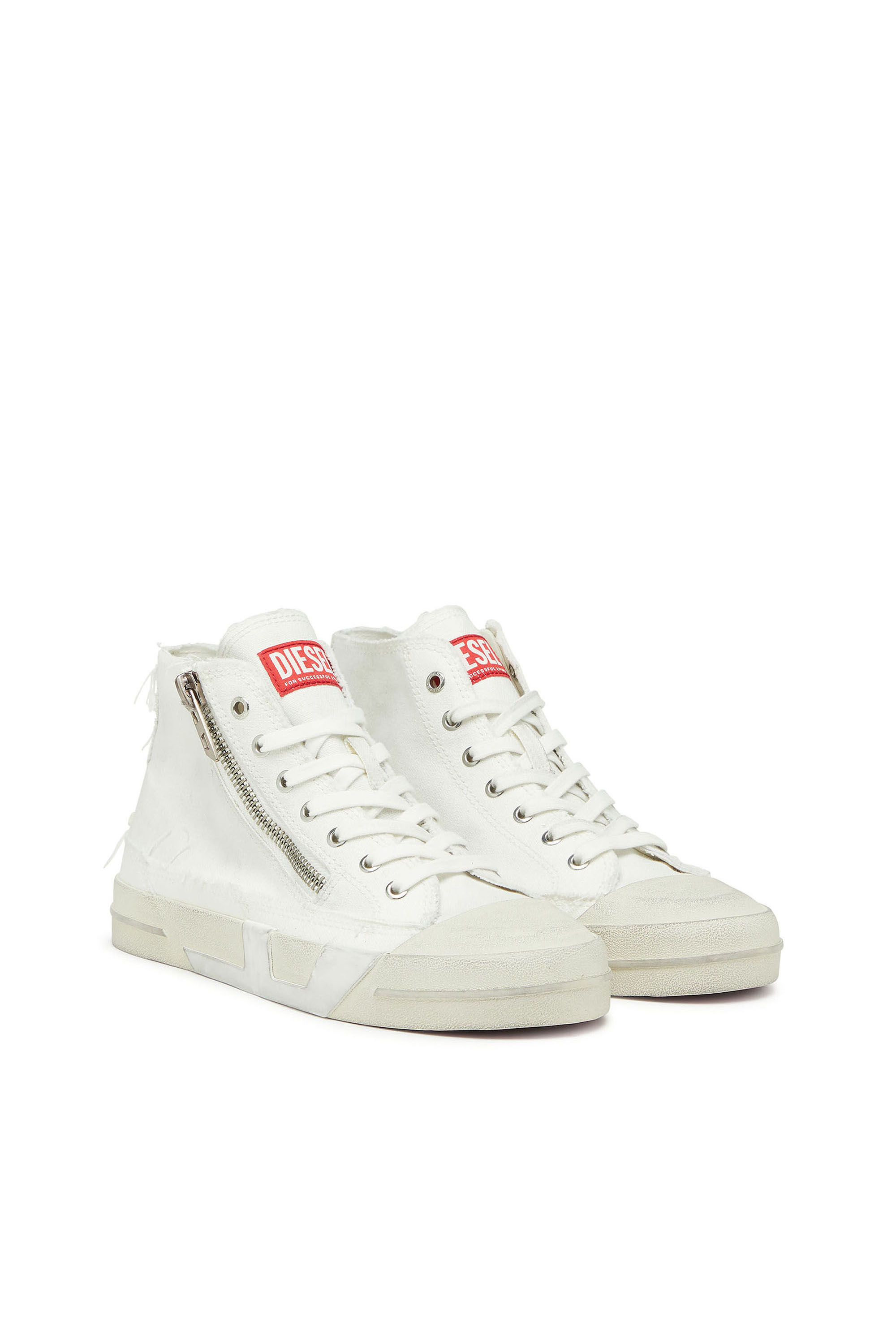 Diesel - S-D-VERSE ZIP MID II, S-D-Verse - Zapatillas de lona deshilachada con Logo D Hombre in Blanco - 2