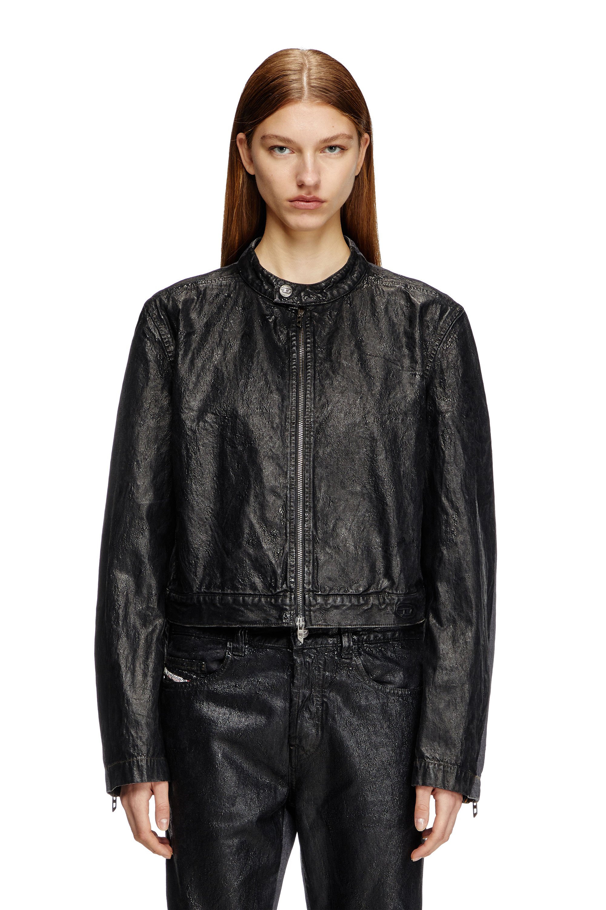 Diesel - D-GLORY-DD, Chaqueta motera de denim con parte delantera recubierta Unisex in Negro - 6