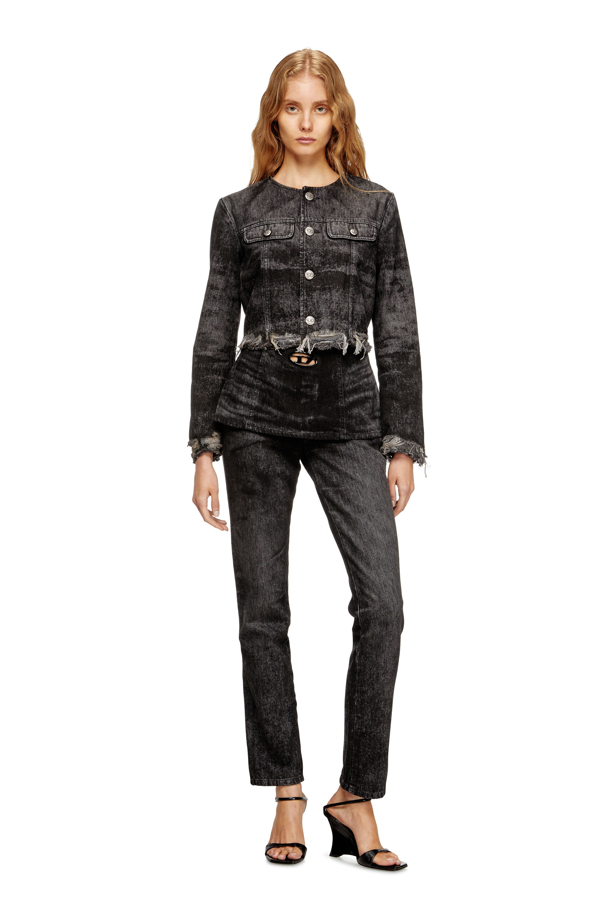 Diesel - DE-GRAFFY-FSH, Chaqueta de denim de algodón y cáñamo grabado con láser Mujer in Negro - 2