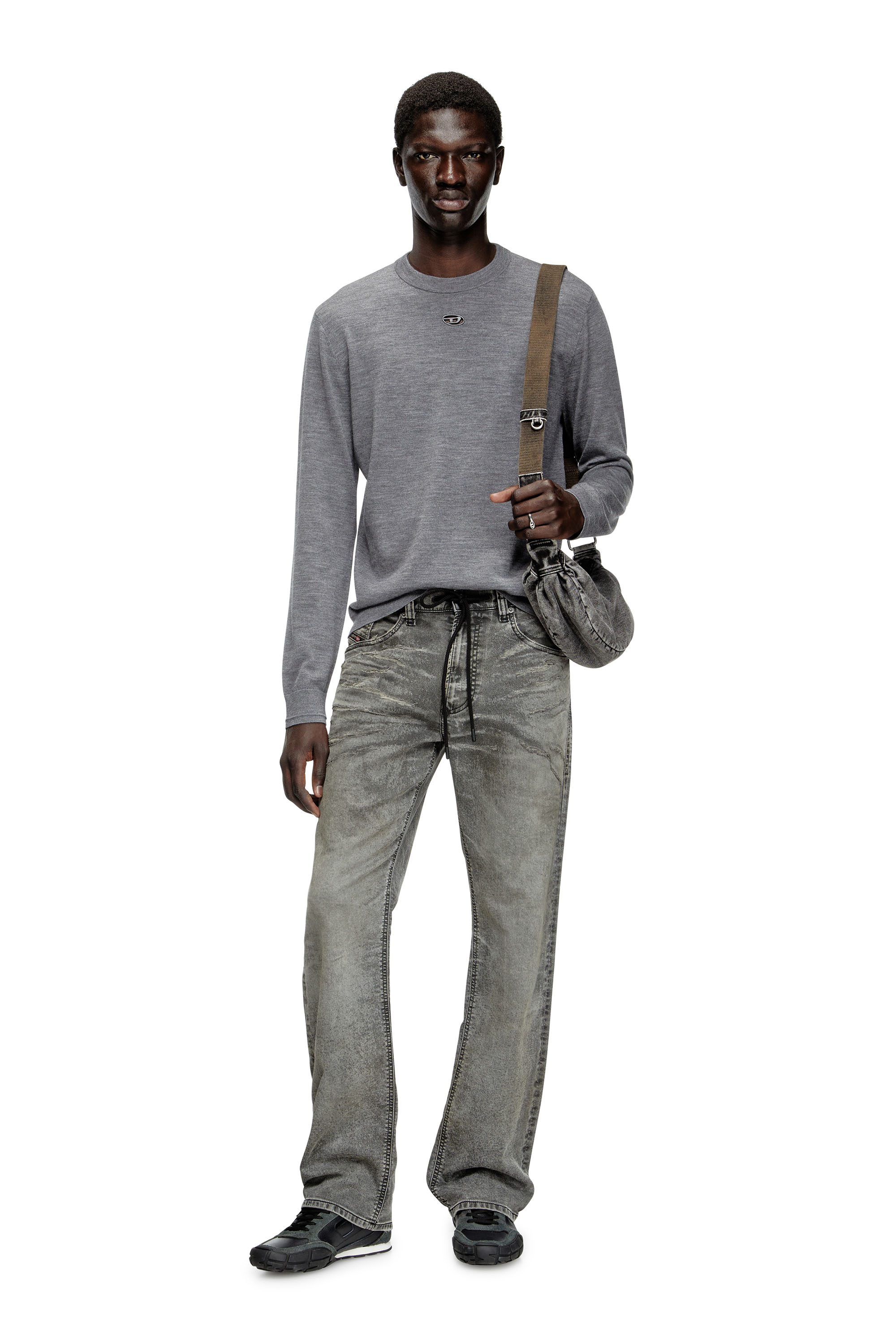 Diesel - K-VALIAM, Jersey de lana con logotipo recortado Hombre in Gris - 2