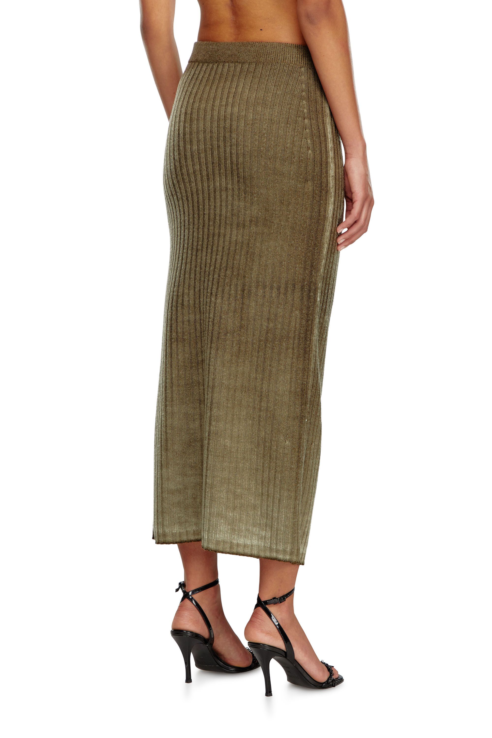 Diesel - M-ASI, Mujer Falda midi tejida con lana tratada in Verde - Image 4