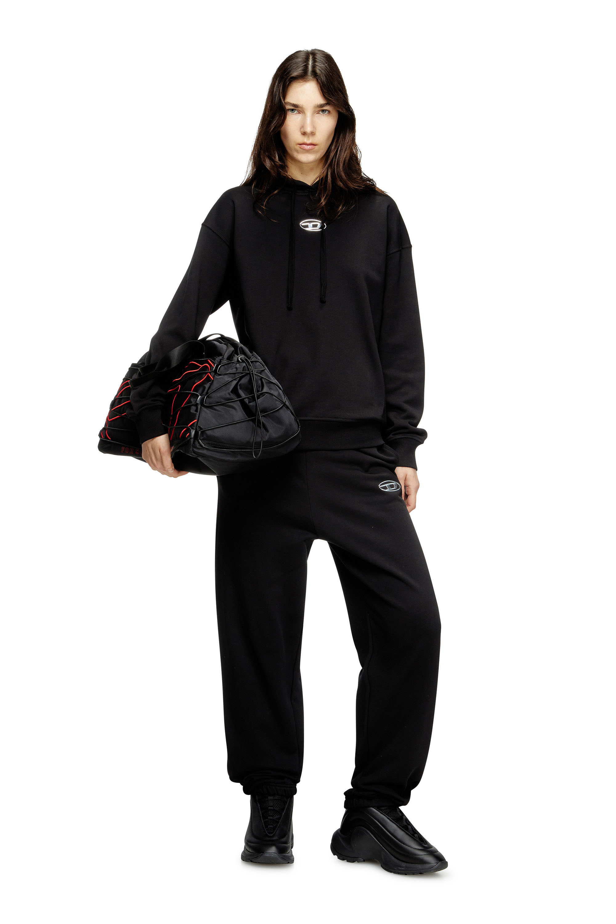 Diesel - F-BUXT-HOOD-OD, Sudadera con capucha con logotipo Oval D de efecto metálico Mujer in Negro - 2
