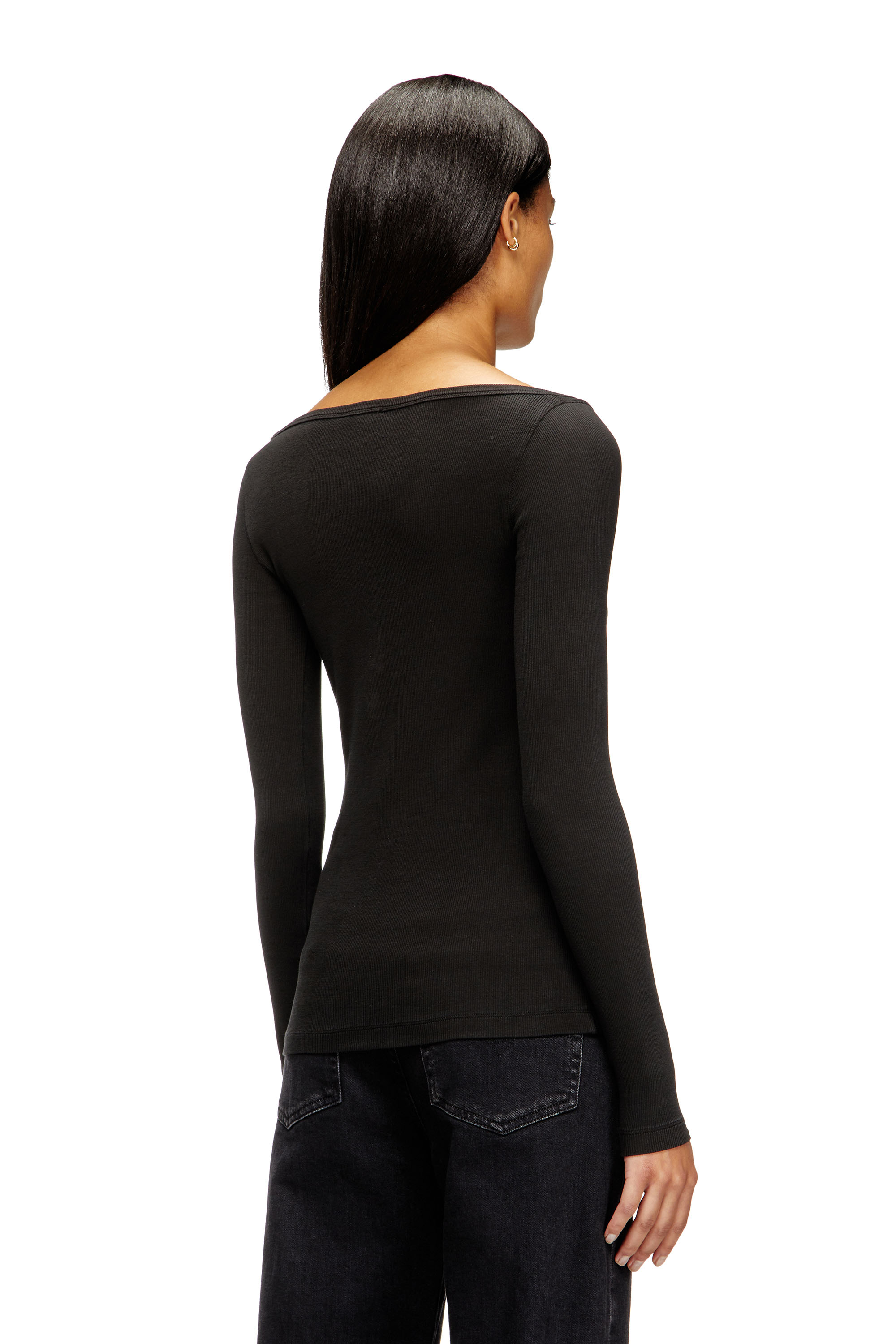 Diesel - T-BAL-OD, Top de manga larga de canalé con Oval D metálico Mujer in Negro - 4