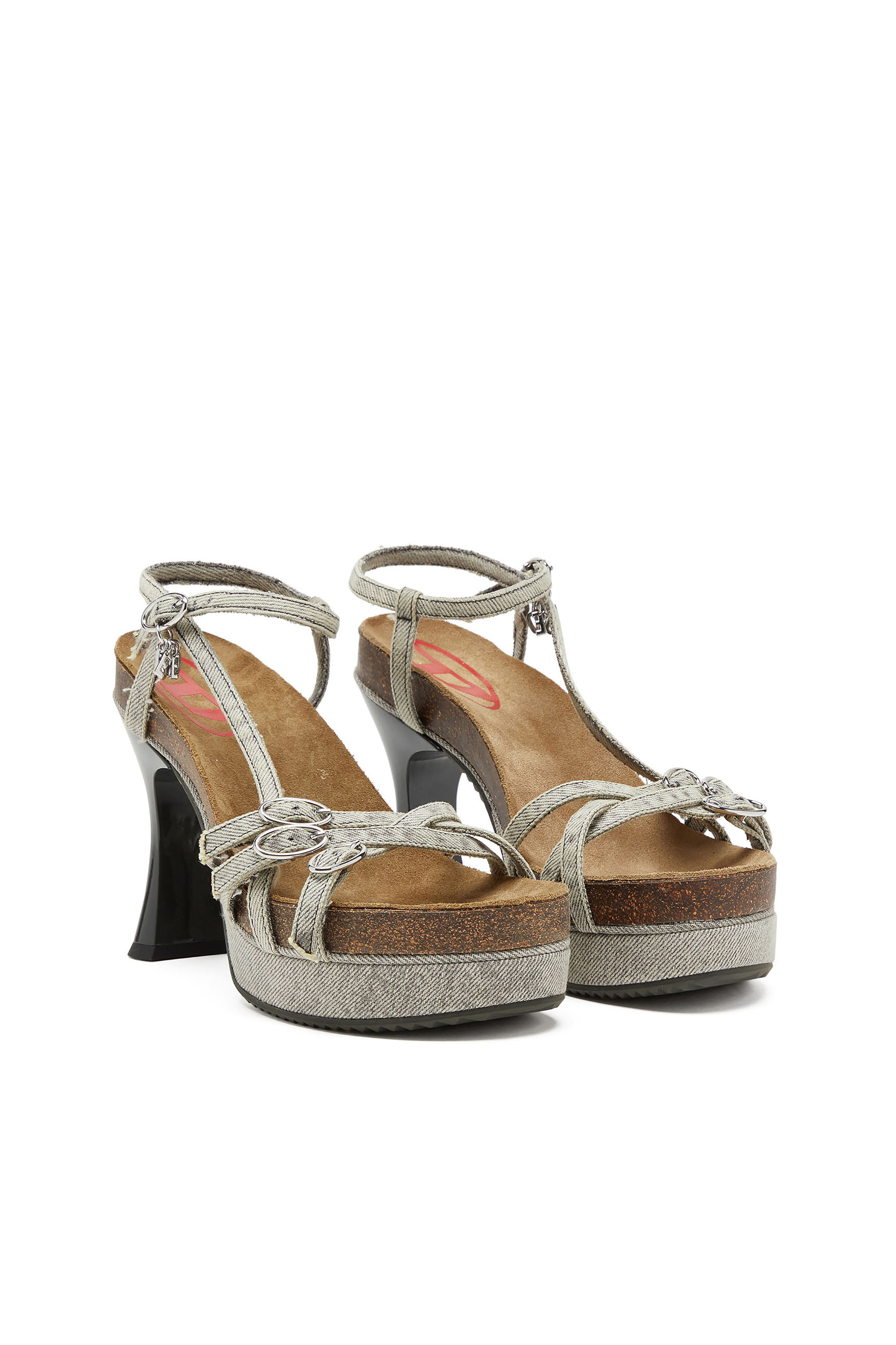 Diesel - D-WOODSTOCK 105 SANDAL, D-Woodstock-Plataformas de tiras en denim Mujer in Gris - 4