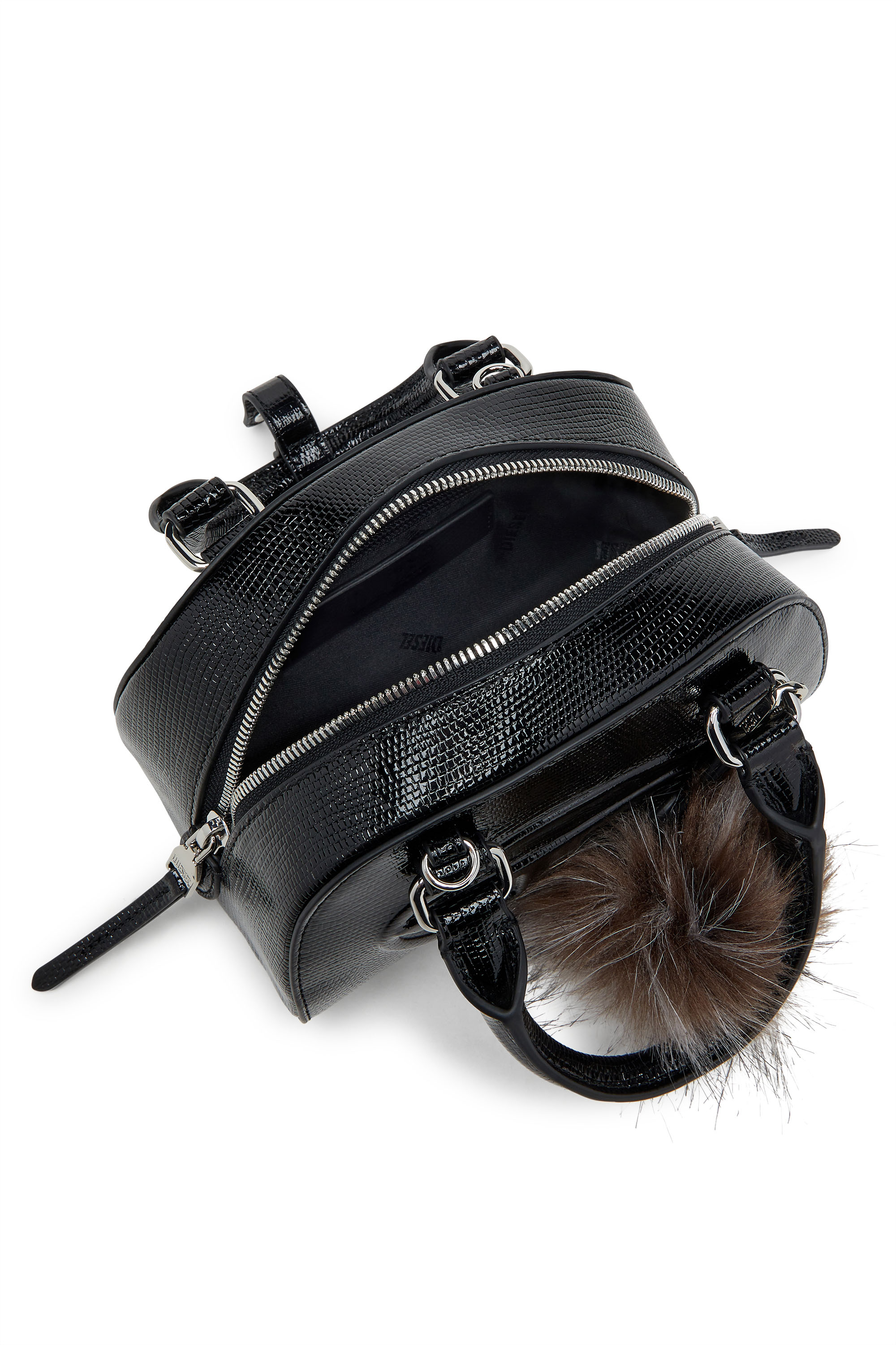 Diesel - 1DR DOME CROSSBODY, Mini bolso tipo bowling en cuero grabado Mujer in Negro - 3