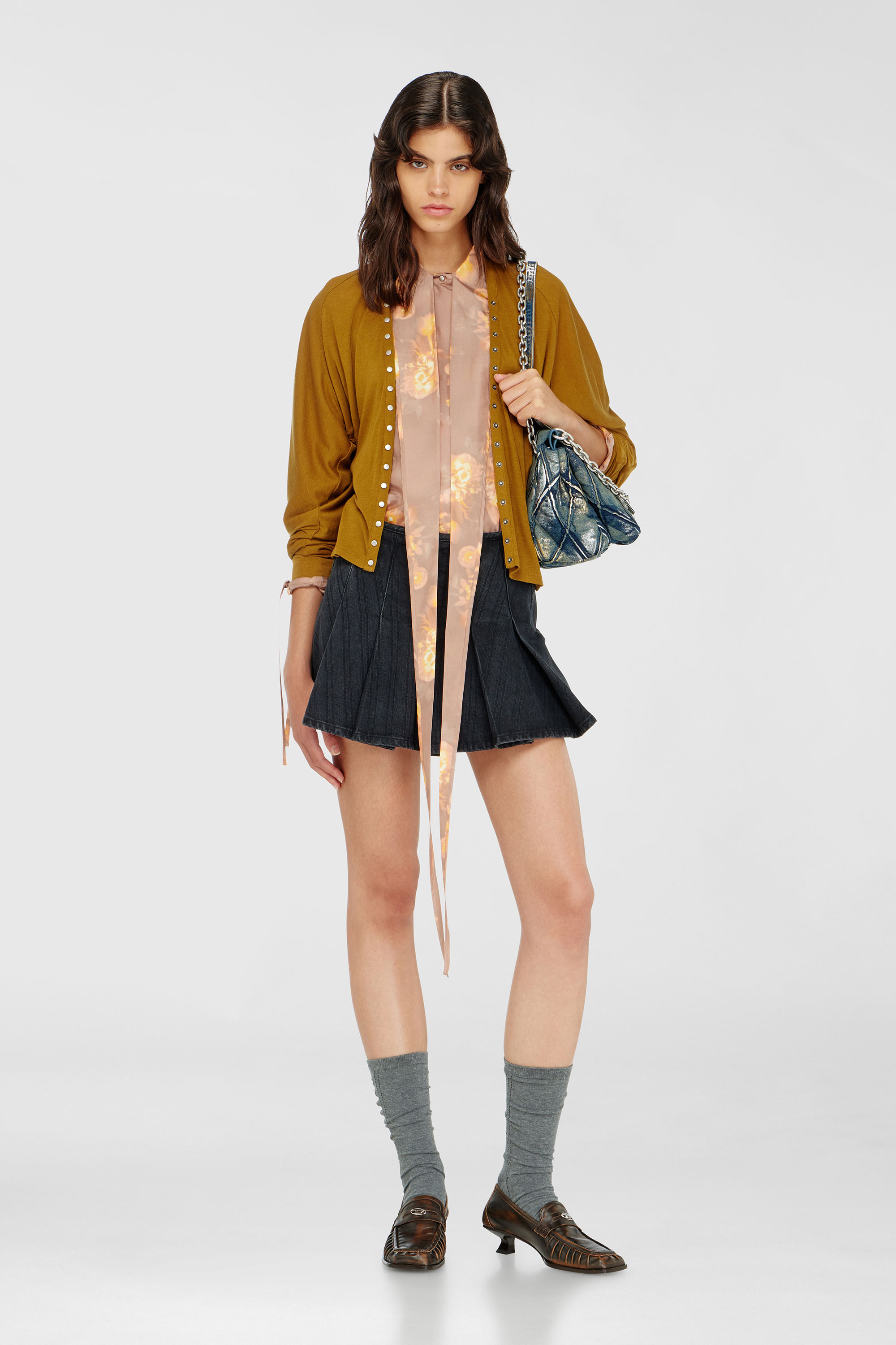 Diesel - C-ALLAS-T1, Camisa de seda habotai con estampado floral Mujer in Marr&oacute;n - 1