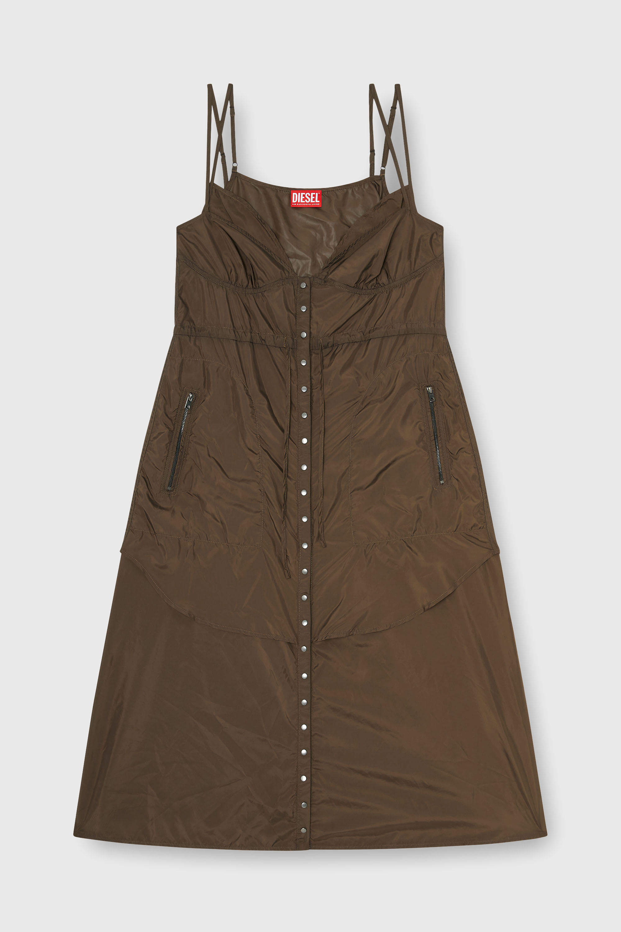 Diesel - D-OROTEA-T1, Vestido de nailon ligero con dise&ntilde;o de capas Mujer in Marr&oacute;n - 2