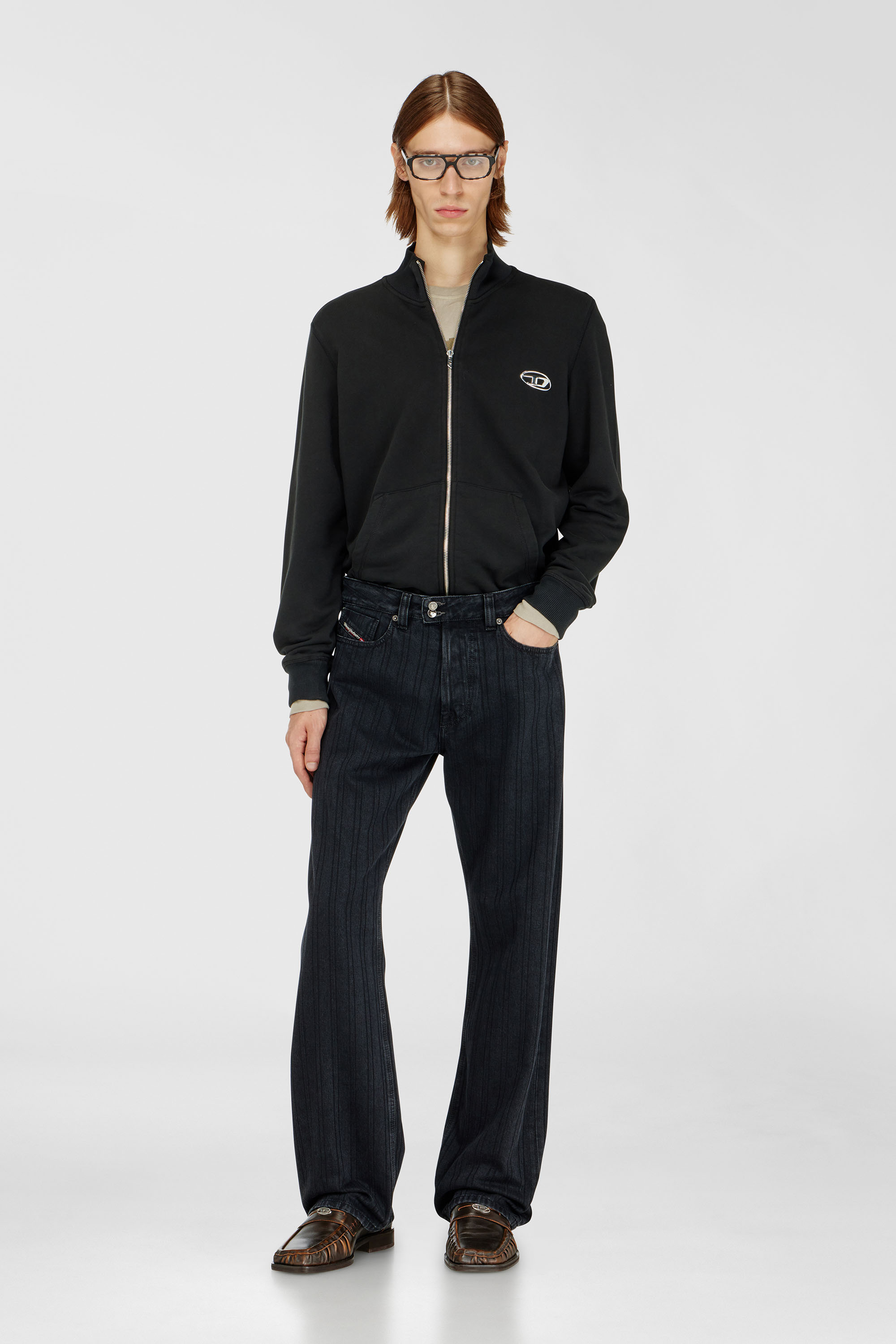 Diesel - S-GINN-ZIP-IOD, Sudadera con cuello simulado y Oval D met&aacute;lico Hombre in Negro - 1