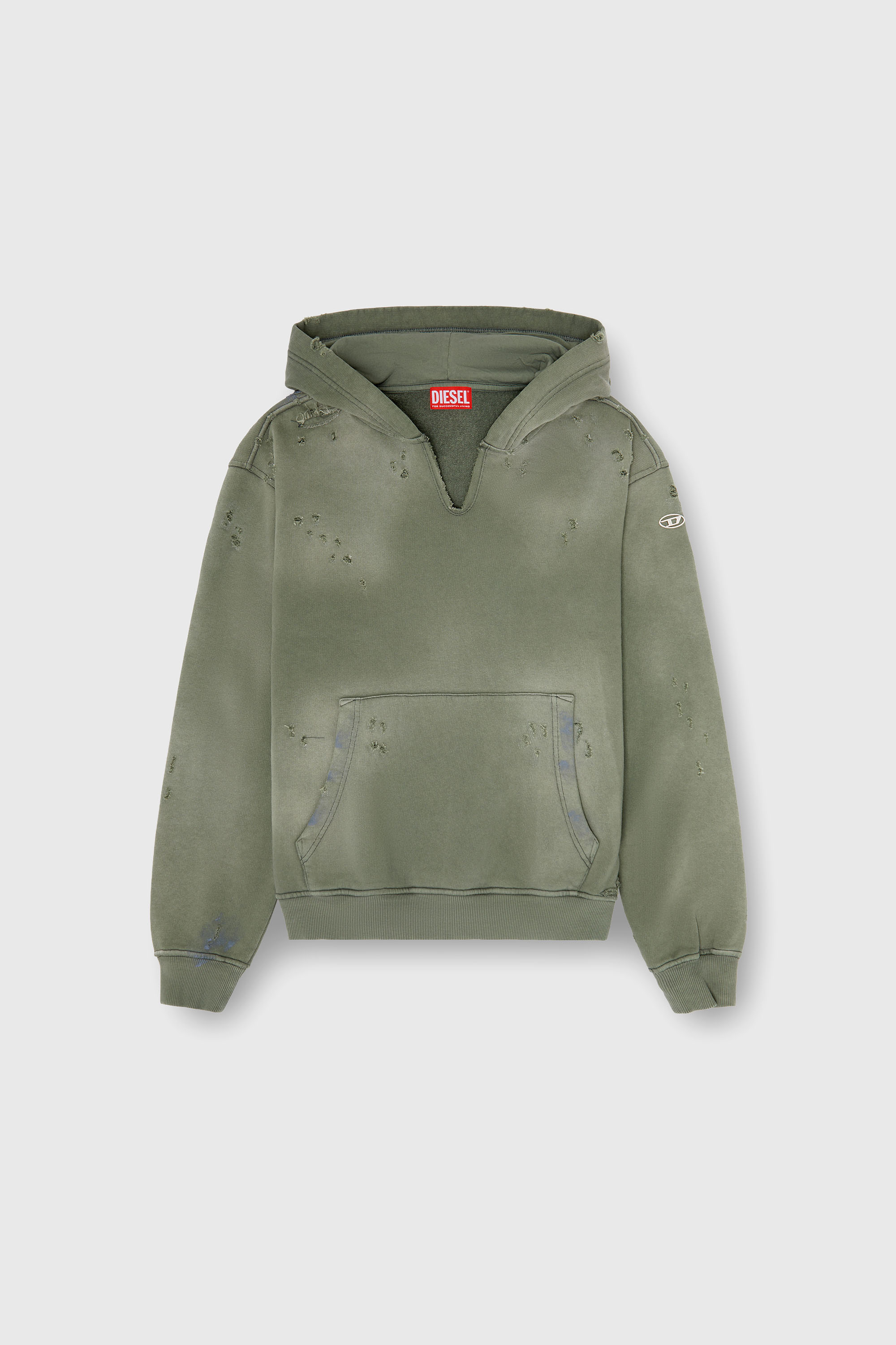 Diesel - S-KEITHY, Sudadera con capucha efecto desgastado y cuello de pico Hombre in Gris - 2