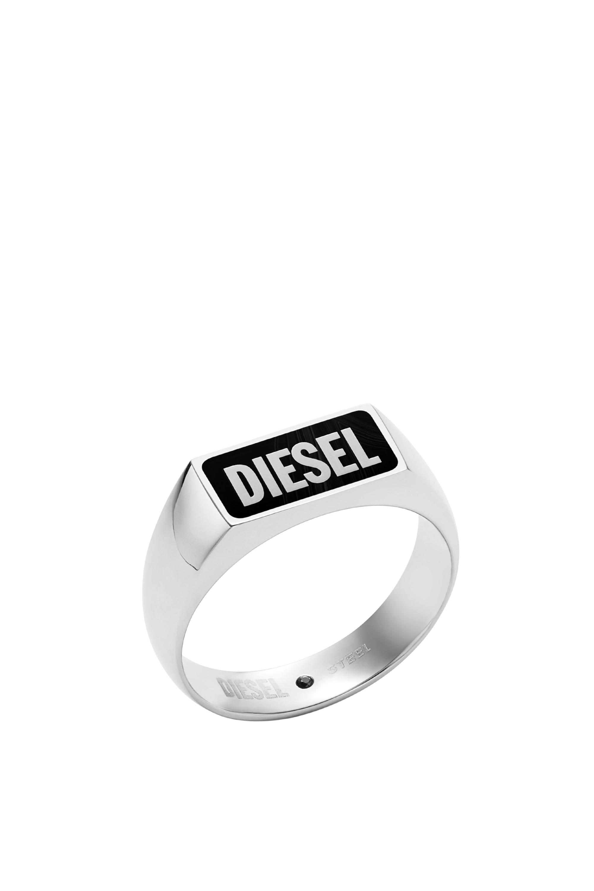 Diesel - DX1512, Anillo de sello de ágata negra Hombre in Plateado - 1