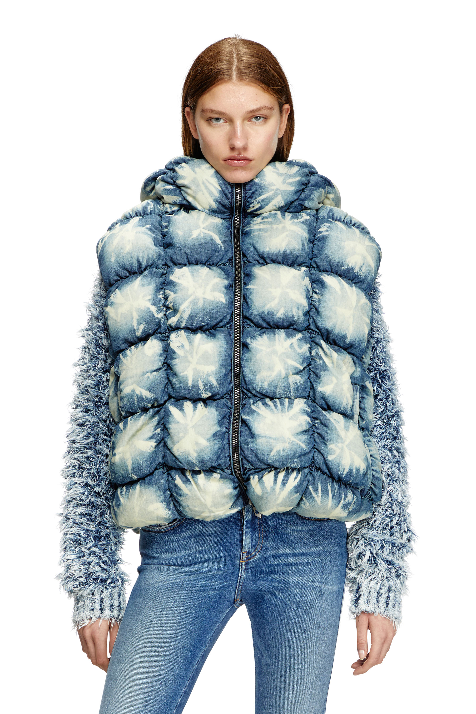 Diesel - W-THYS, Chaleco puffer en denim tie-dye Unisex in Azul marino - 1